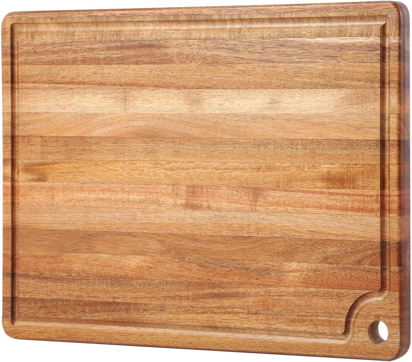 Large Acacia Wood Cutting Board for Kitchen - Caperci Better Chopping Board with Juice Groove & Handle Hole for Meat (Butcher Bl