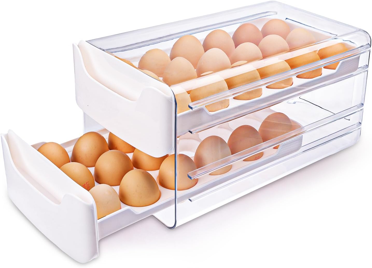 Moretoes Egg Holder for Fridge 2 Layers Fresh Egg Storage Container Organizer Bin Clear StackableEgg Tray with Handles For Fridg