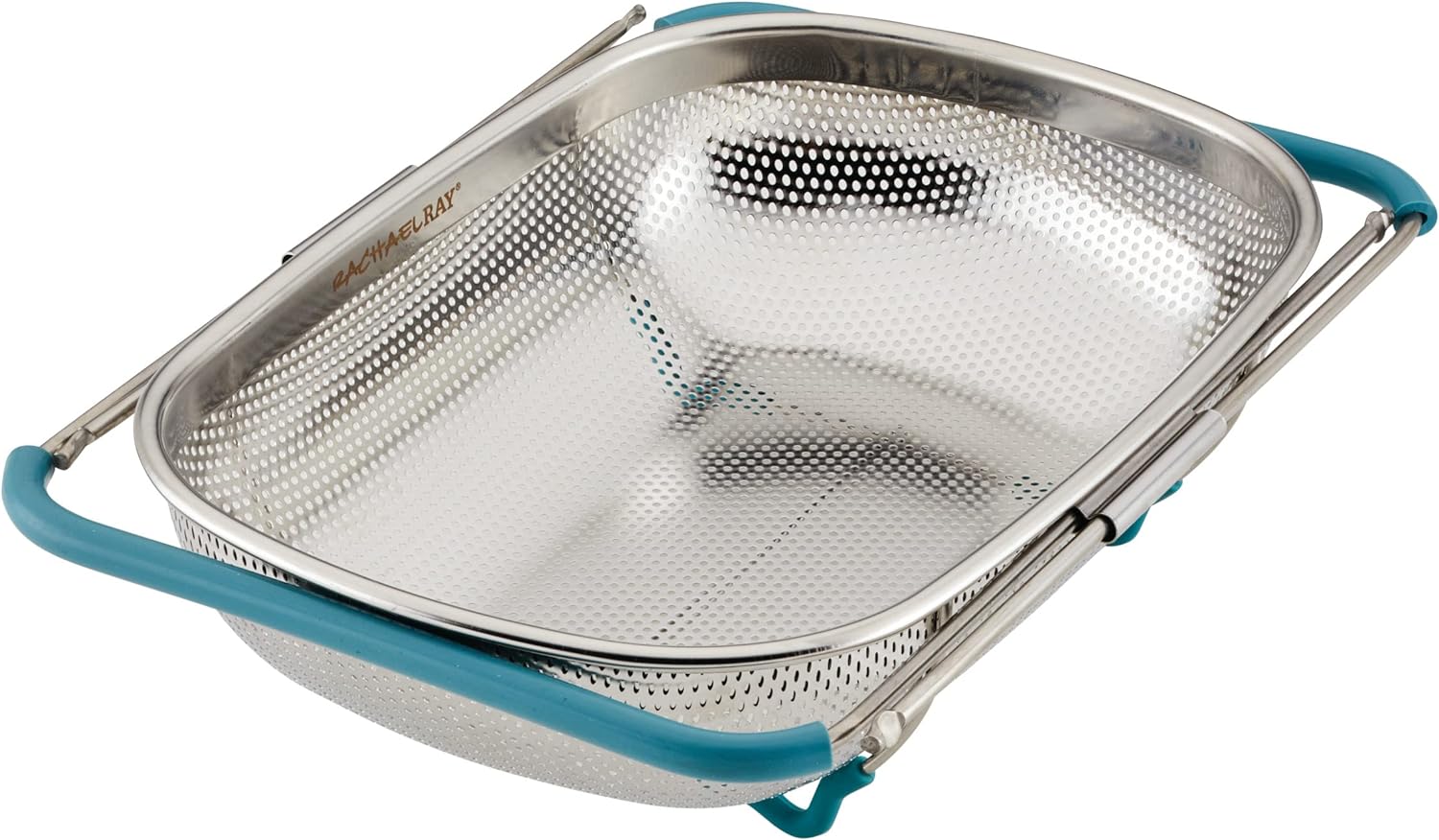 Rachael Ray Tools and Gadgets Over-The-Sink Colander/Strainer 45 Quart Stainless Steel with Agave Blue Handles