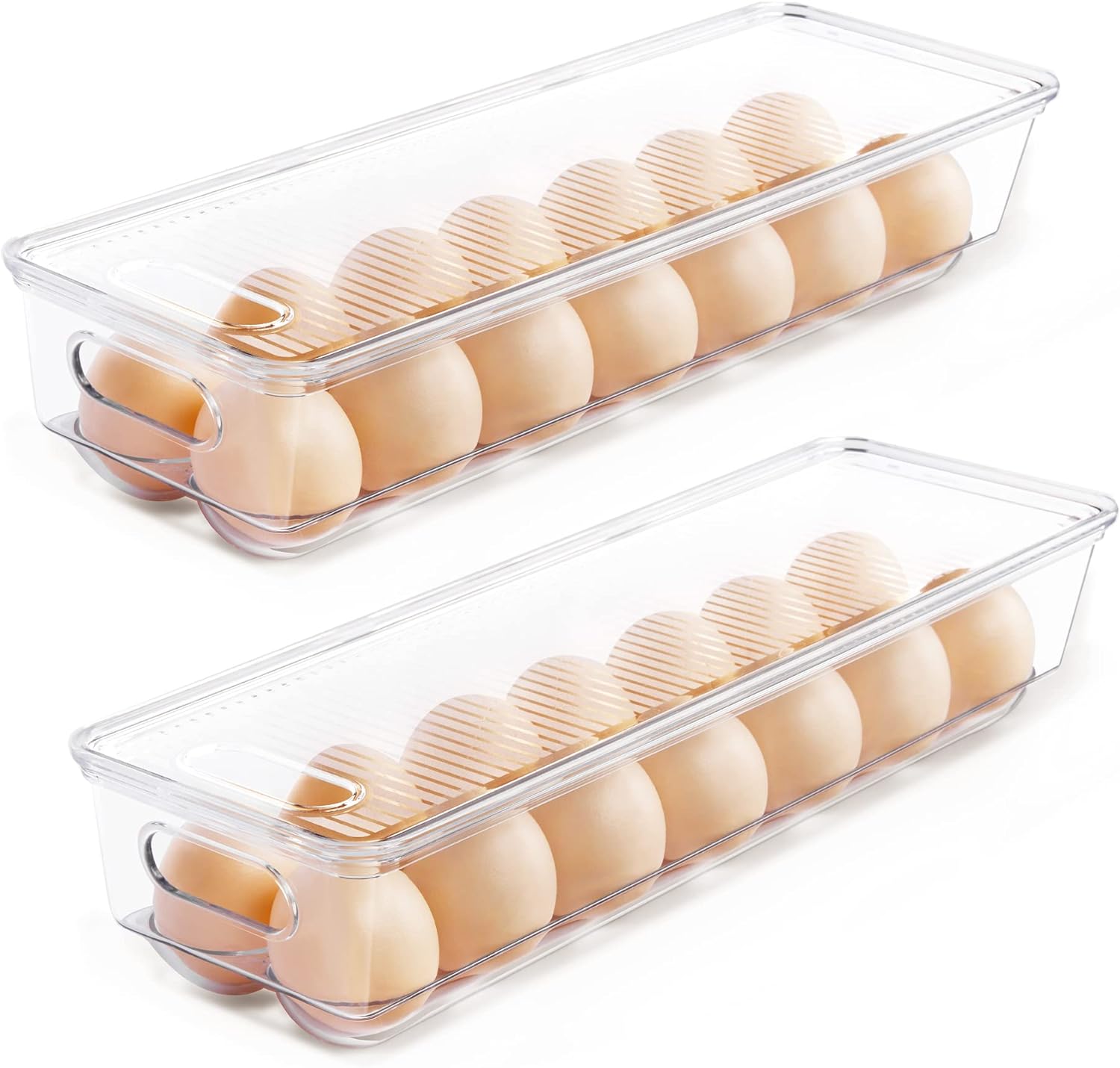 Vtopmart Egg Container Holders for Refrigerator - Clear Stackable Trays for 14 EggsStorage Bins for Fridge Organization (2 Pack)