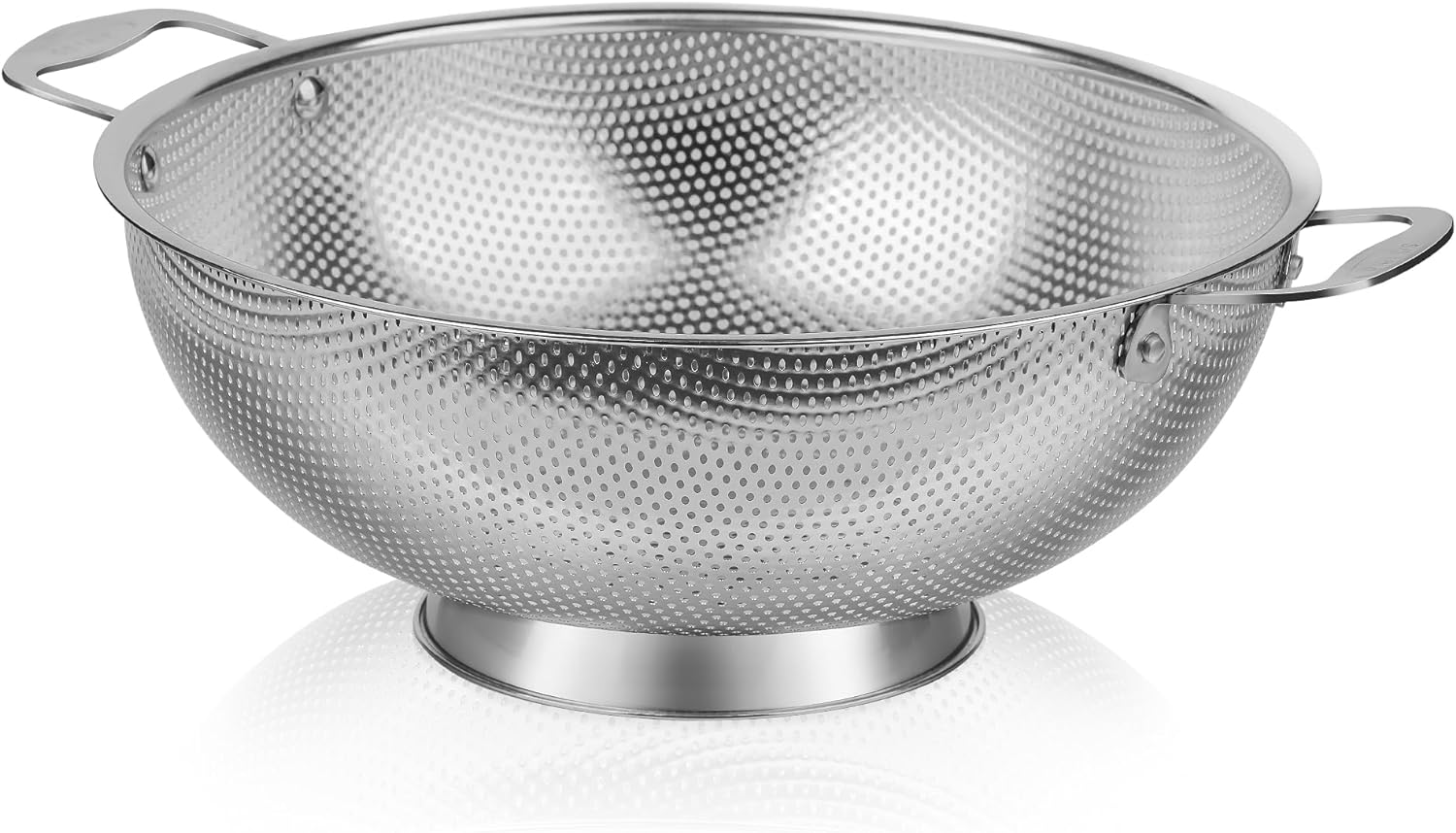 Extra Large 6-Qt Colander 18/8 Stainless Steel Mesh Strainer for Kitchen Food Sieve with Riveted Handles and Self-draining Solid