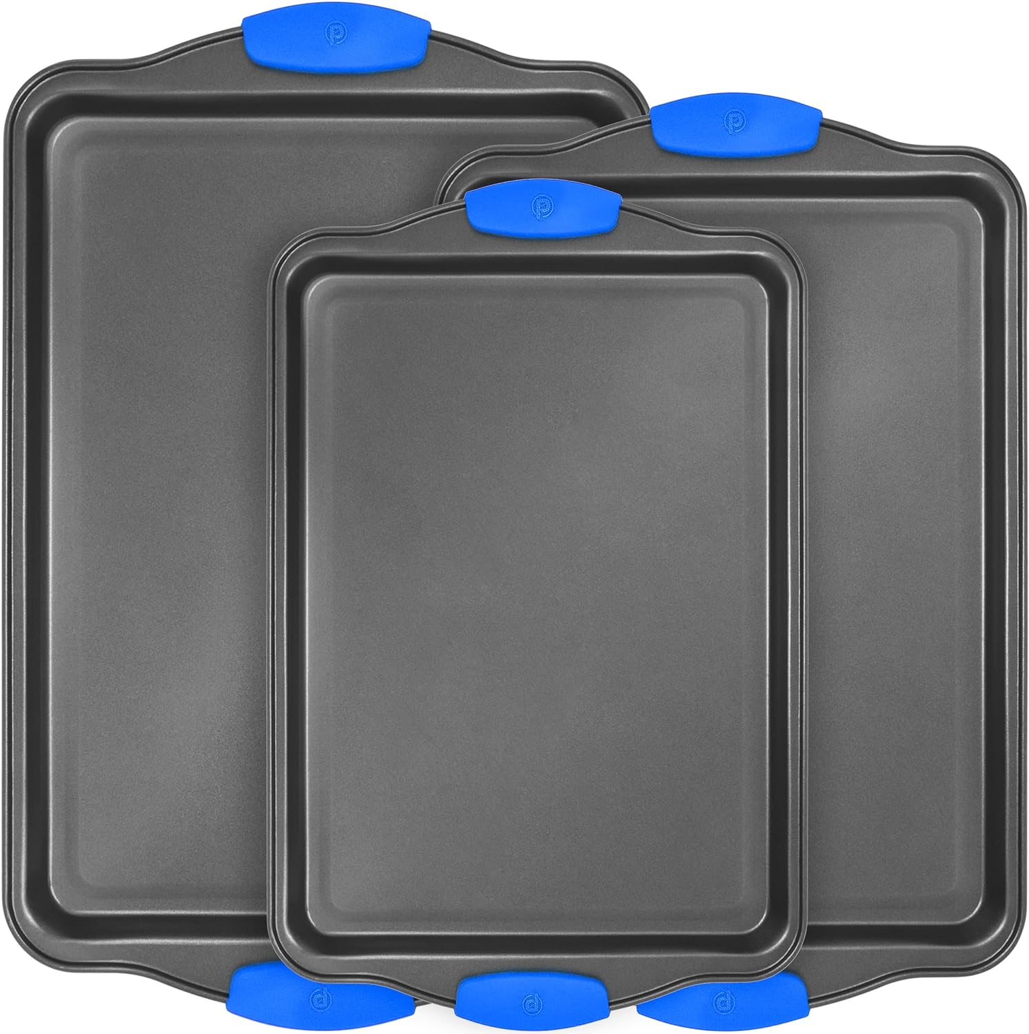 Perlli Cookie Sheets for Baking Non Stick Oven Pan Tray Baking Sheet 3-Piece Set (Small Medium & Large) Carbon Steel BPA Free Co