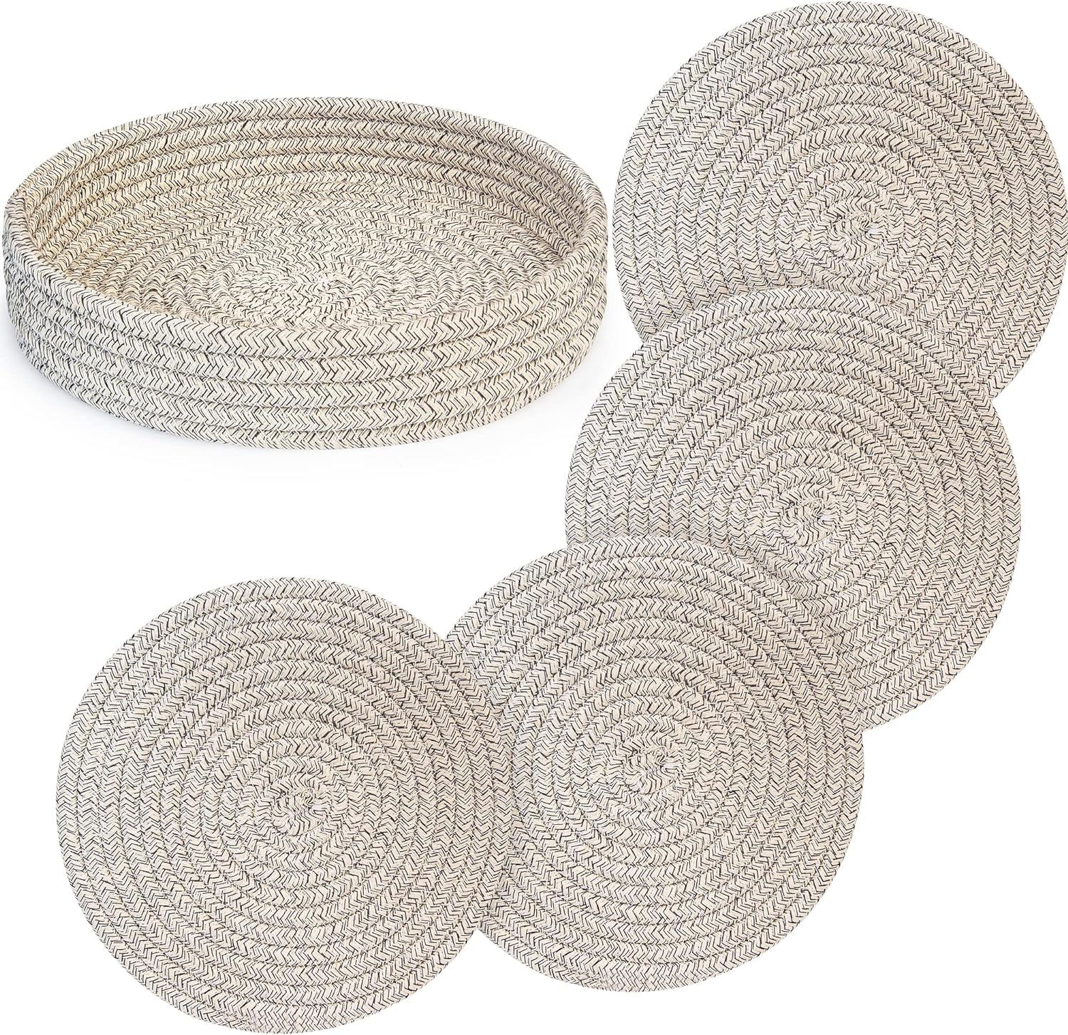 9 Inches Trivets for Hot Dishes Trivets (Set of 4) for Hot Pots and Pans Holder + 1 Pack Kitchen Storage Basket 100% Cotton Roun