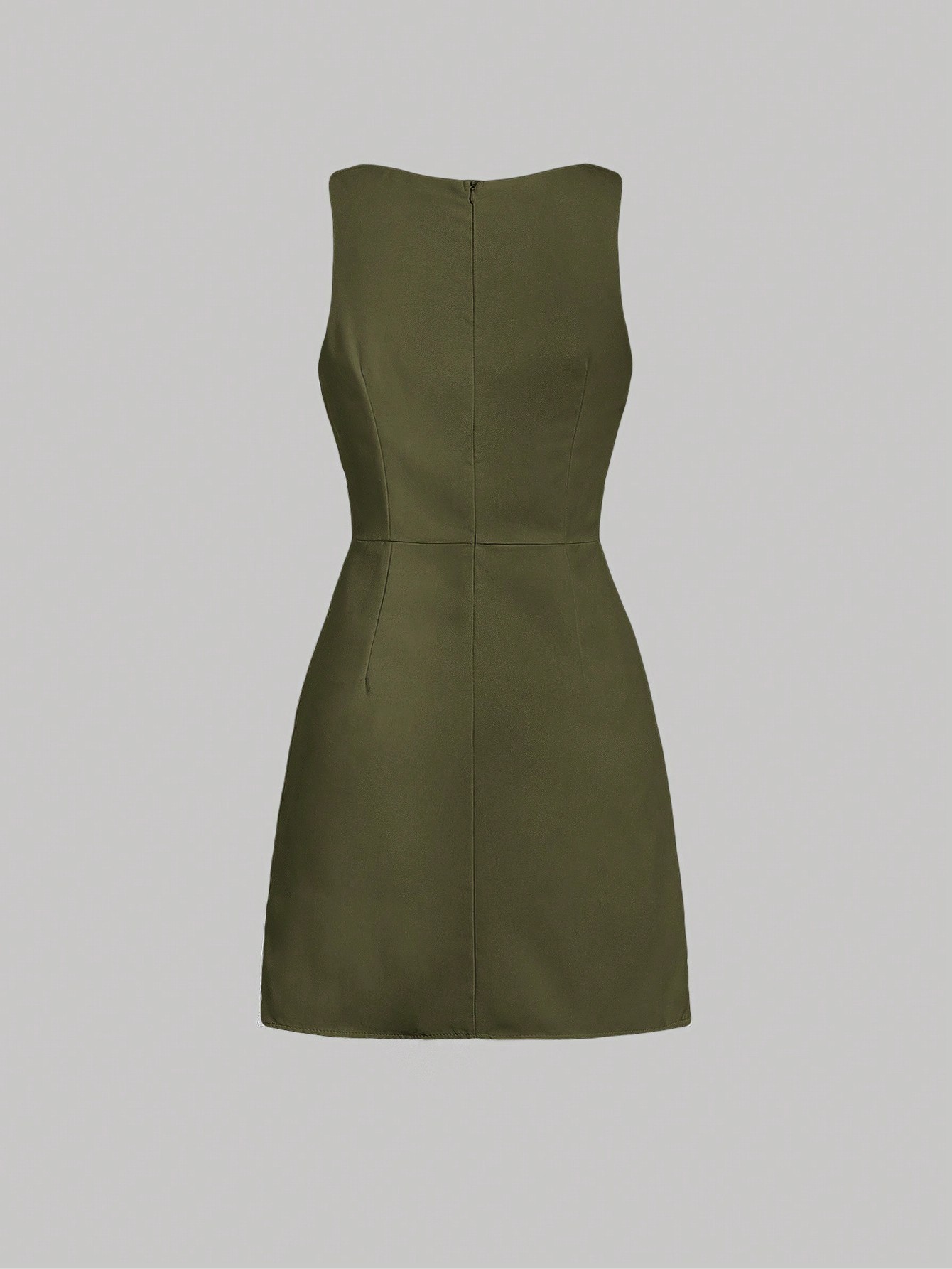 MOD Women's -Green Solid Color Sleeveless Dress With Ruffled Hem And Decorative Band