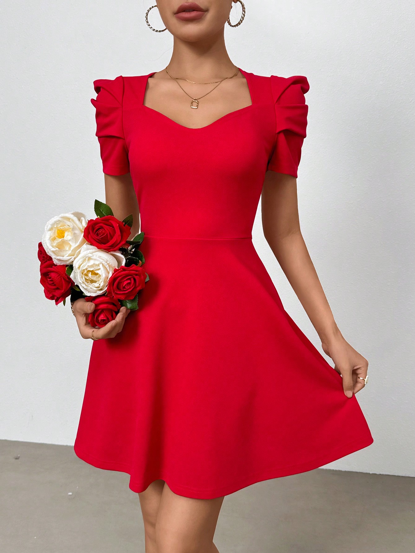 Women's Romantic Valentine's Day Summer New Arrival Red Short Sleeve Dress For Dating, Vacation & Commute