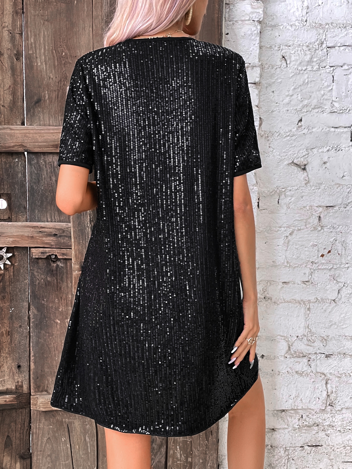 V Neck Sequin Dress Without Belt