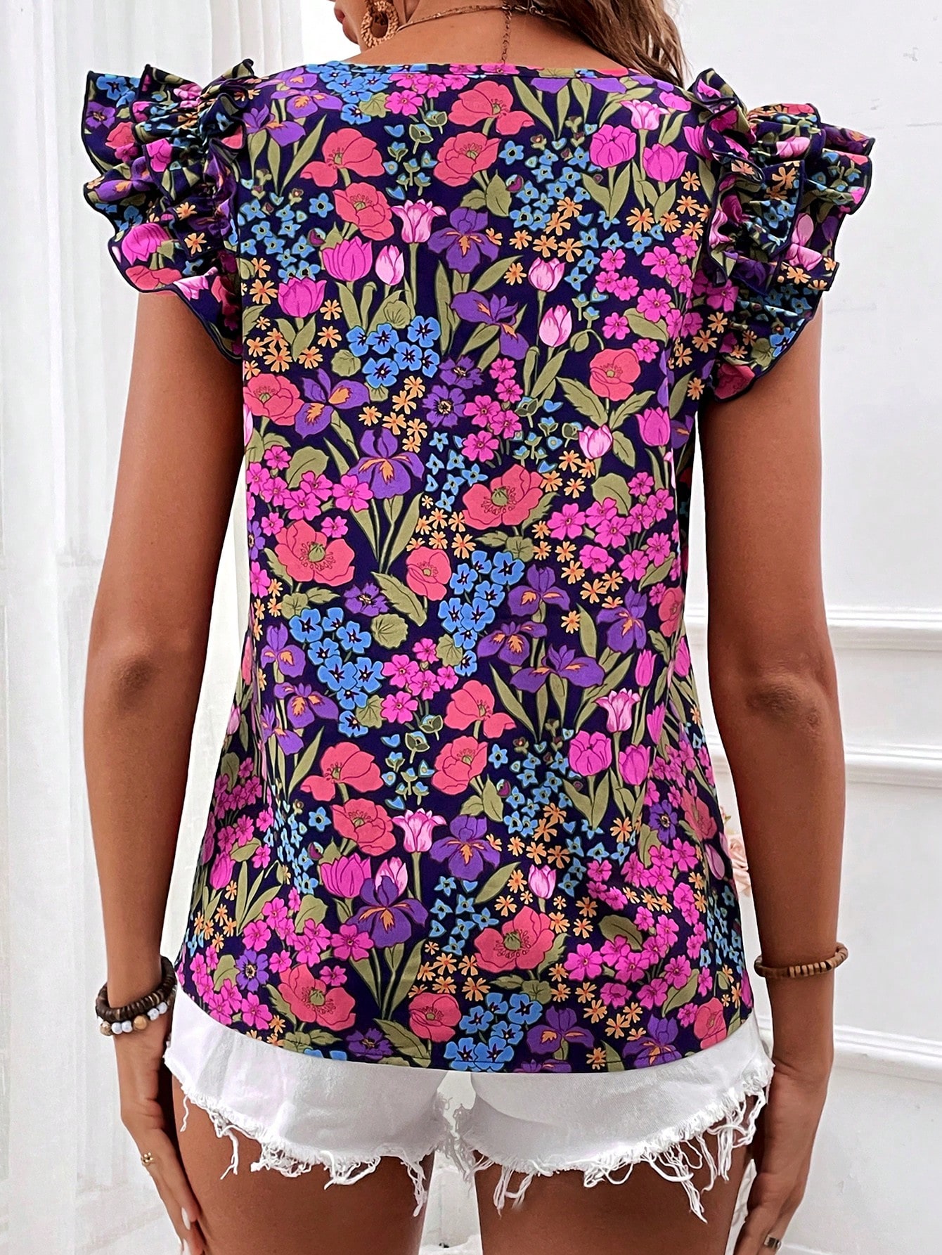 Women's Summer Holiday Floral Print Short Sleeve Blouse