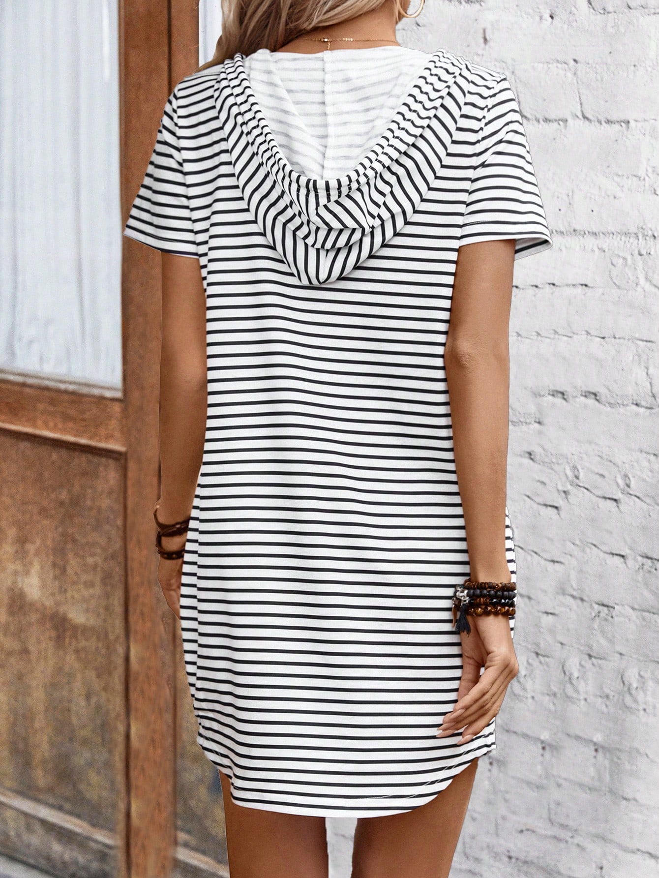 Women's Striped & Printed Regular Hooded Dress