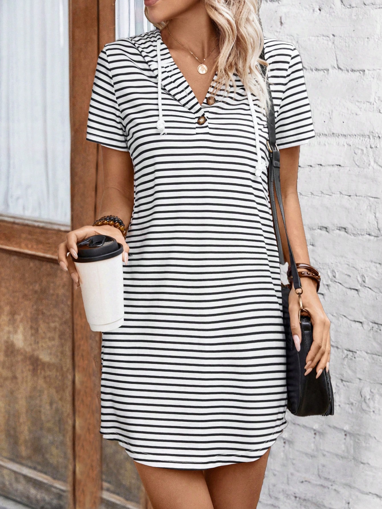 Women's Striped & Printed Regular Hooded Dress