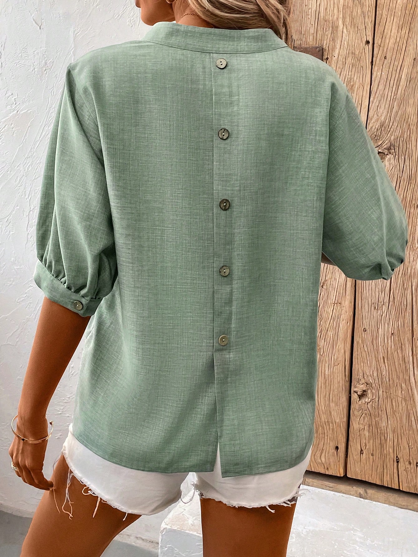 Button Up Loose Fit Shirt With Notch Collar