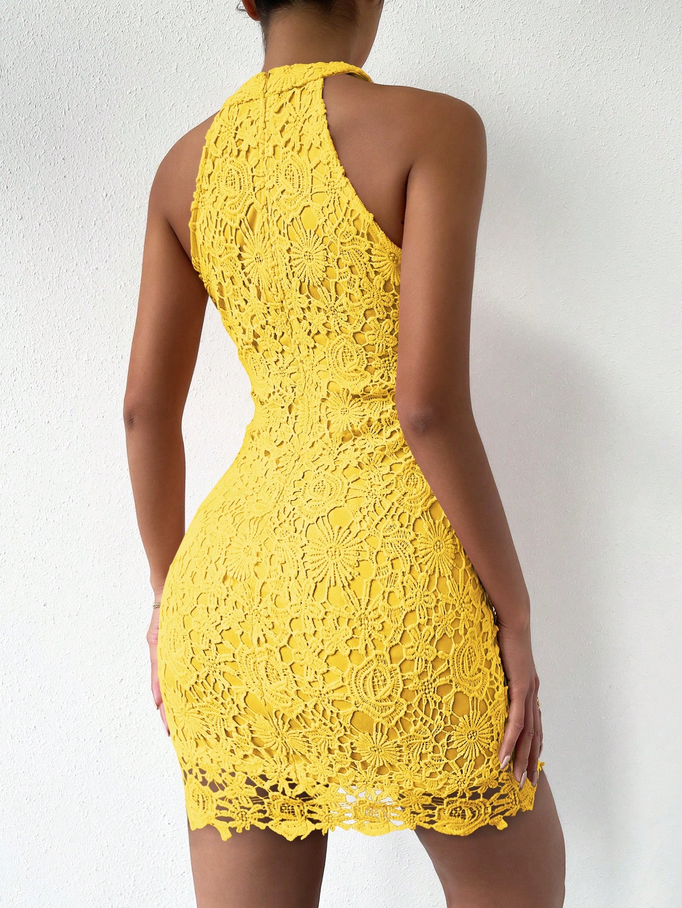 Guipure Lace Halter Neck Bodycon Dress