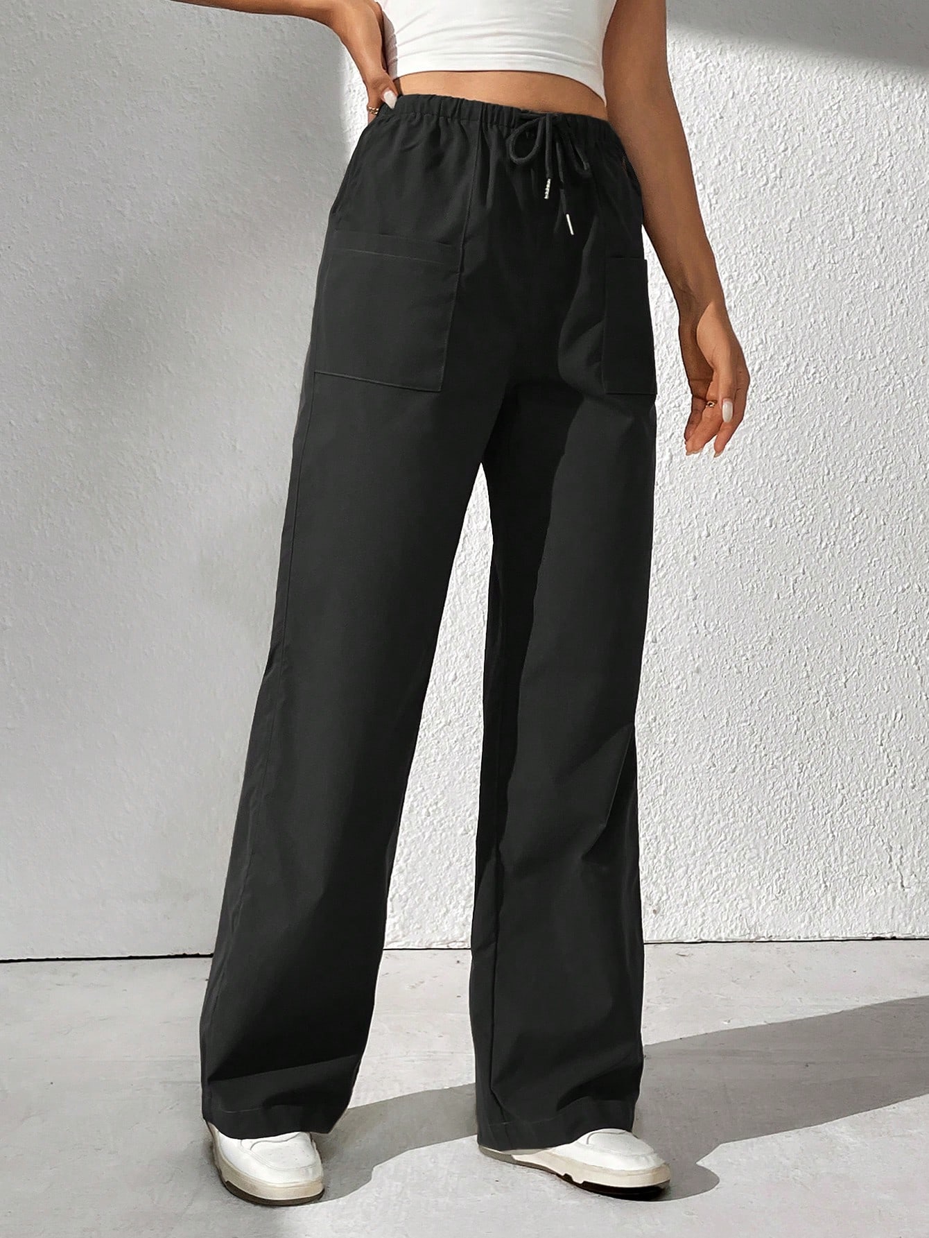 Tall Drawstring Waist Slant Pocket Straight Leg Pants