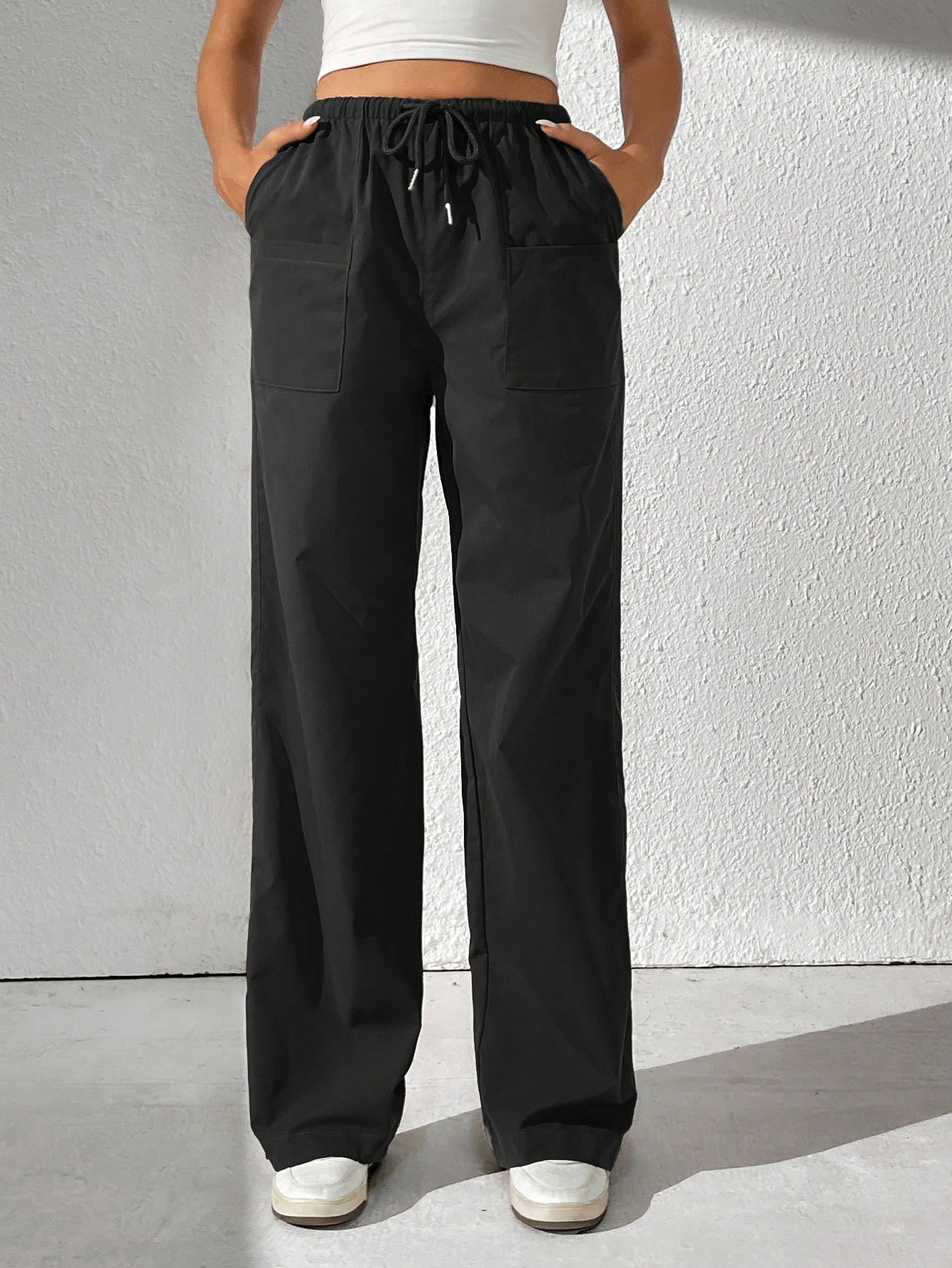 Tall Drawstring Waist Slant Pocket Straight Leg Pants