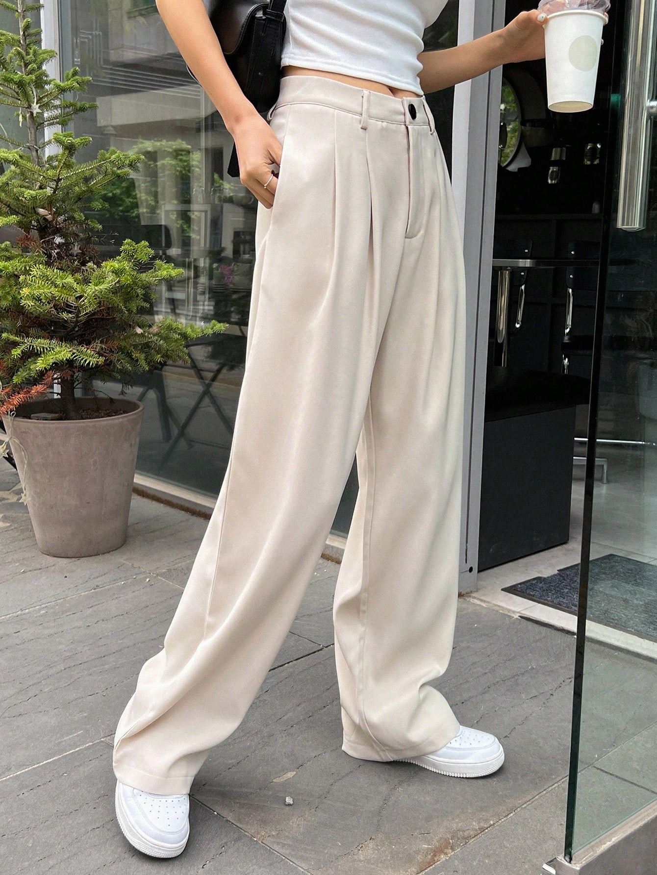 High Waist Plicated Detail Pants