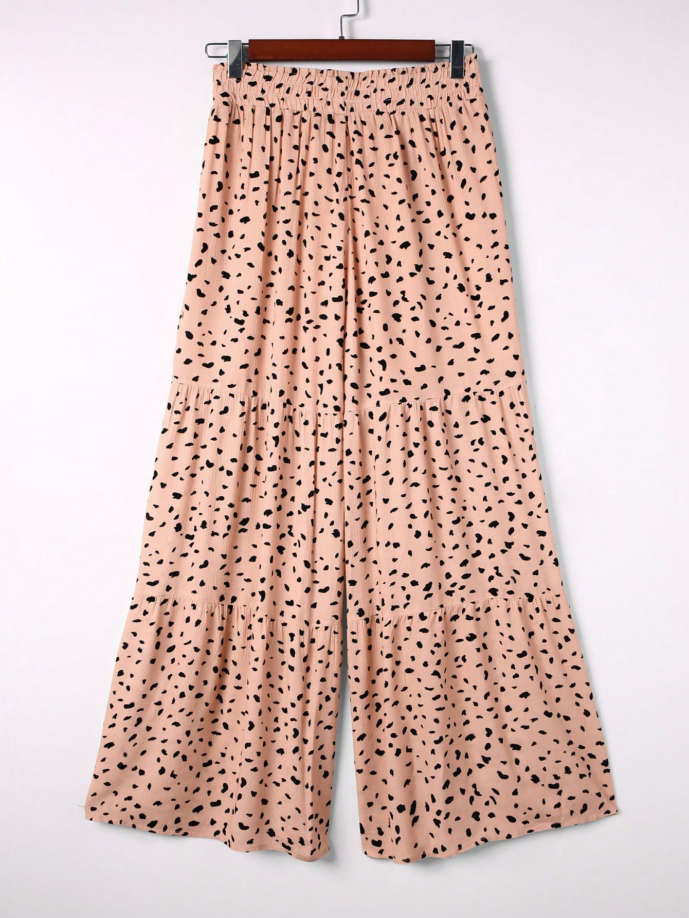 Dalmatian Print Tassel Tie Waist Ruffle Hem Wide Leg Pants