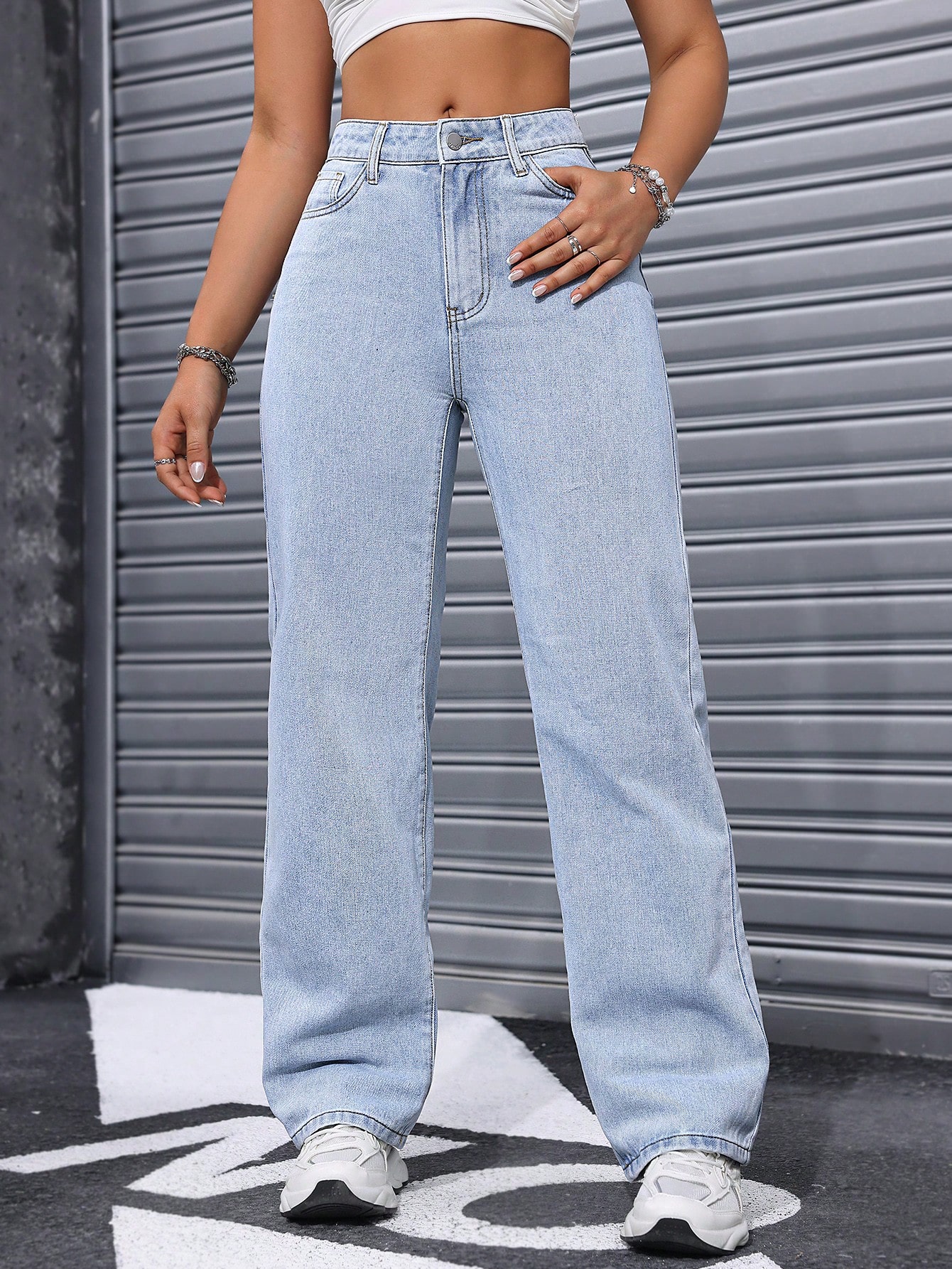 Women's Light Wash Blue Straight Leg Jeans