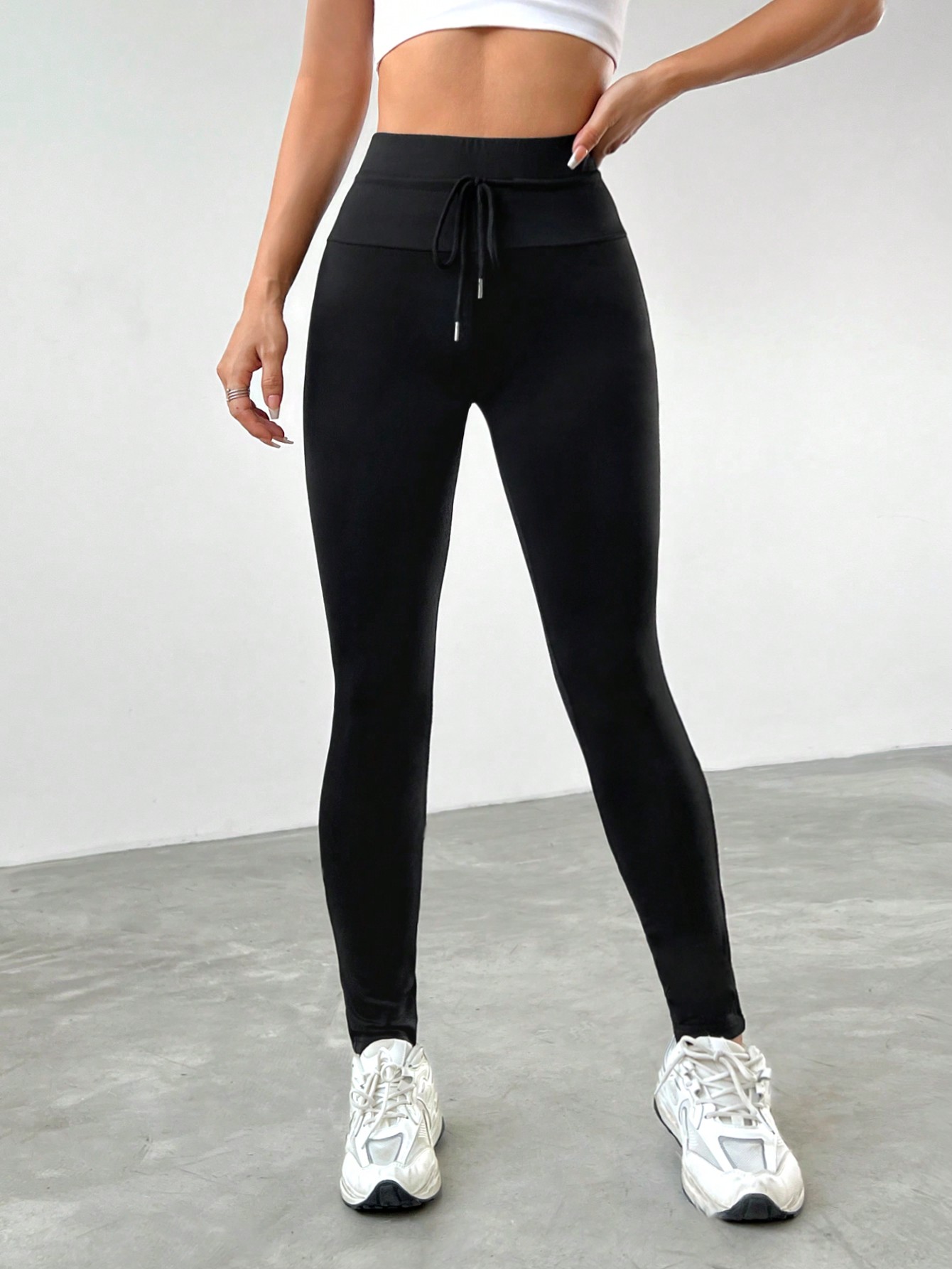 Drawstring Wide Waist Long Leggings