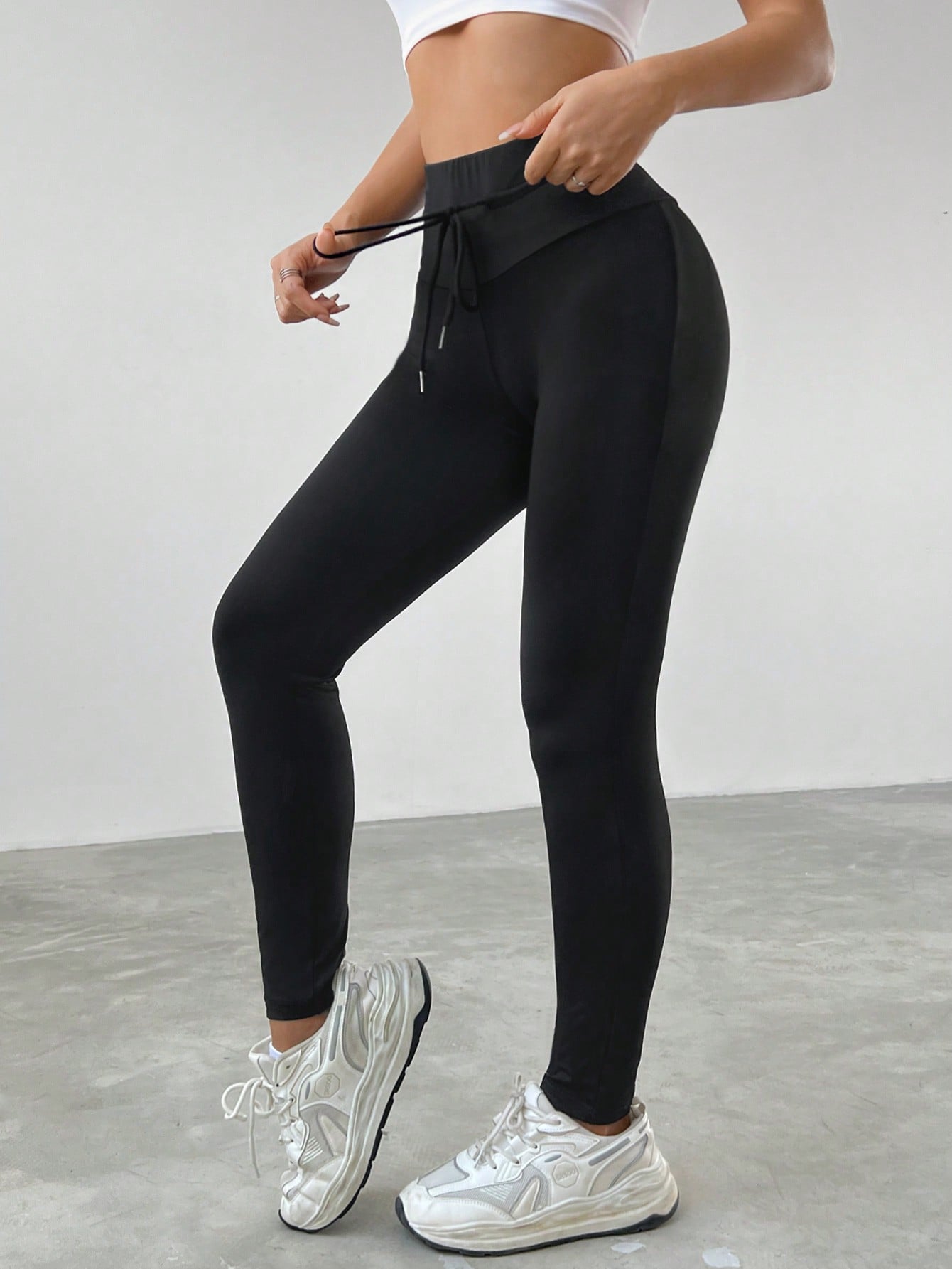 Drawstring Wide Waist Long Leggings