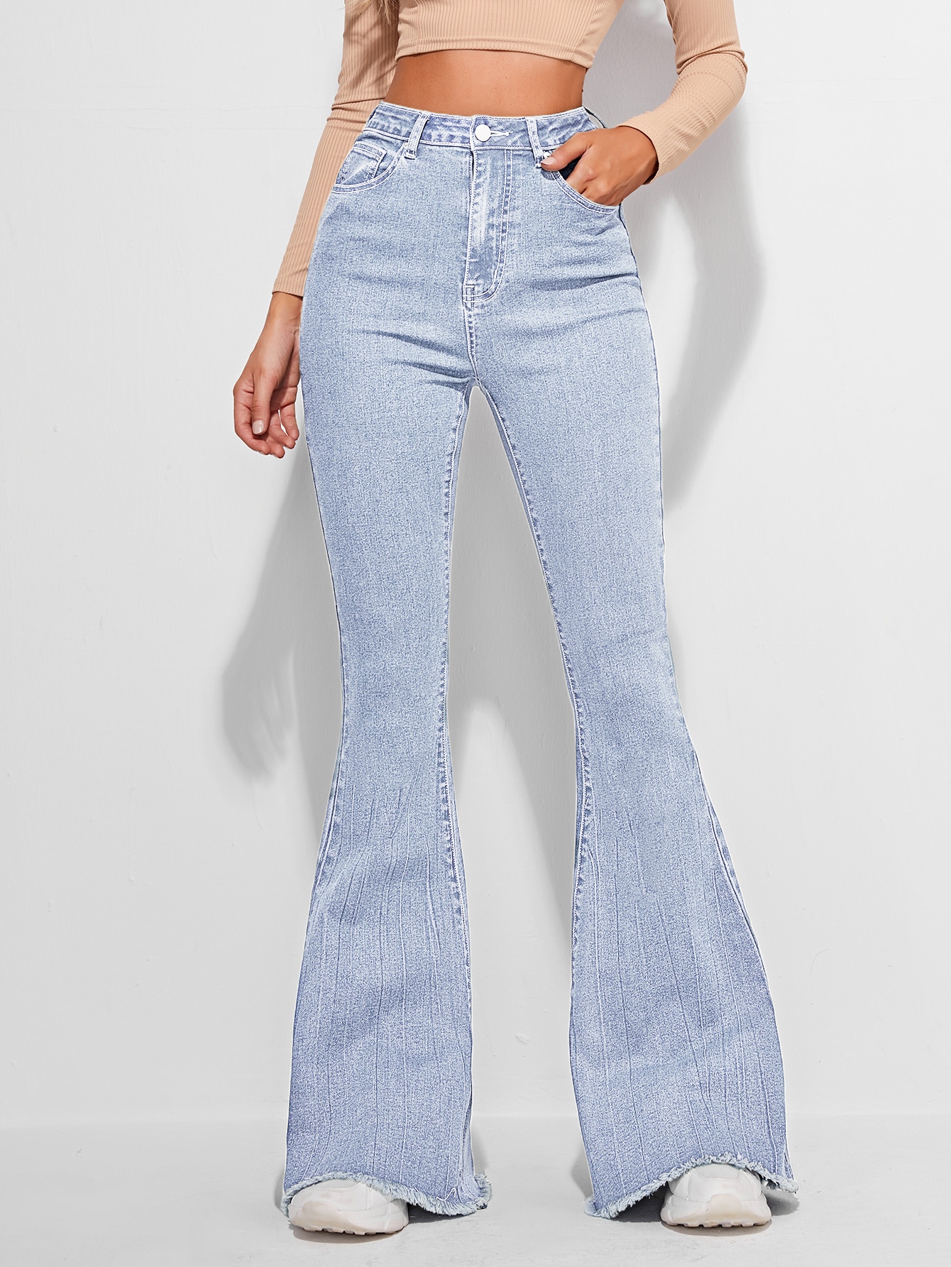 High Waist Contrast Stitch Flare Leg Jeans