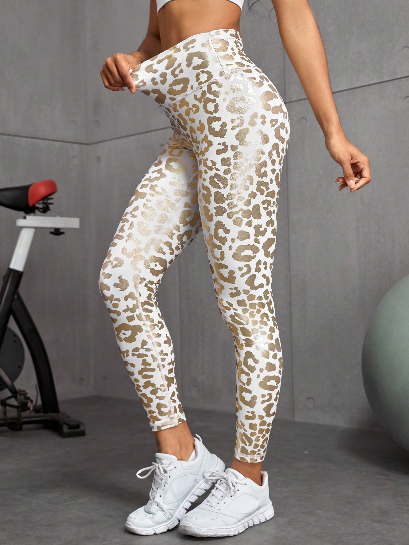 Leopard Print Wideband Waist Running Yoga Stretch Leggings