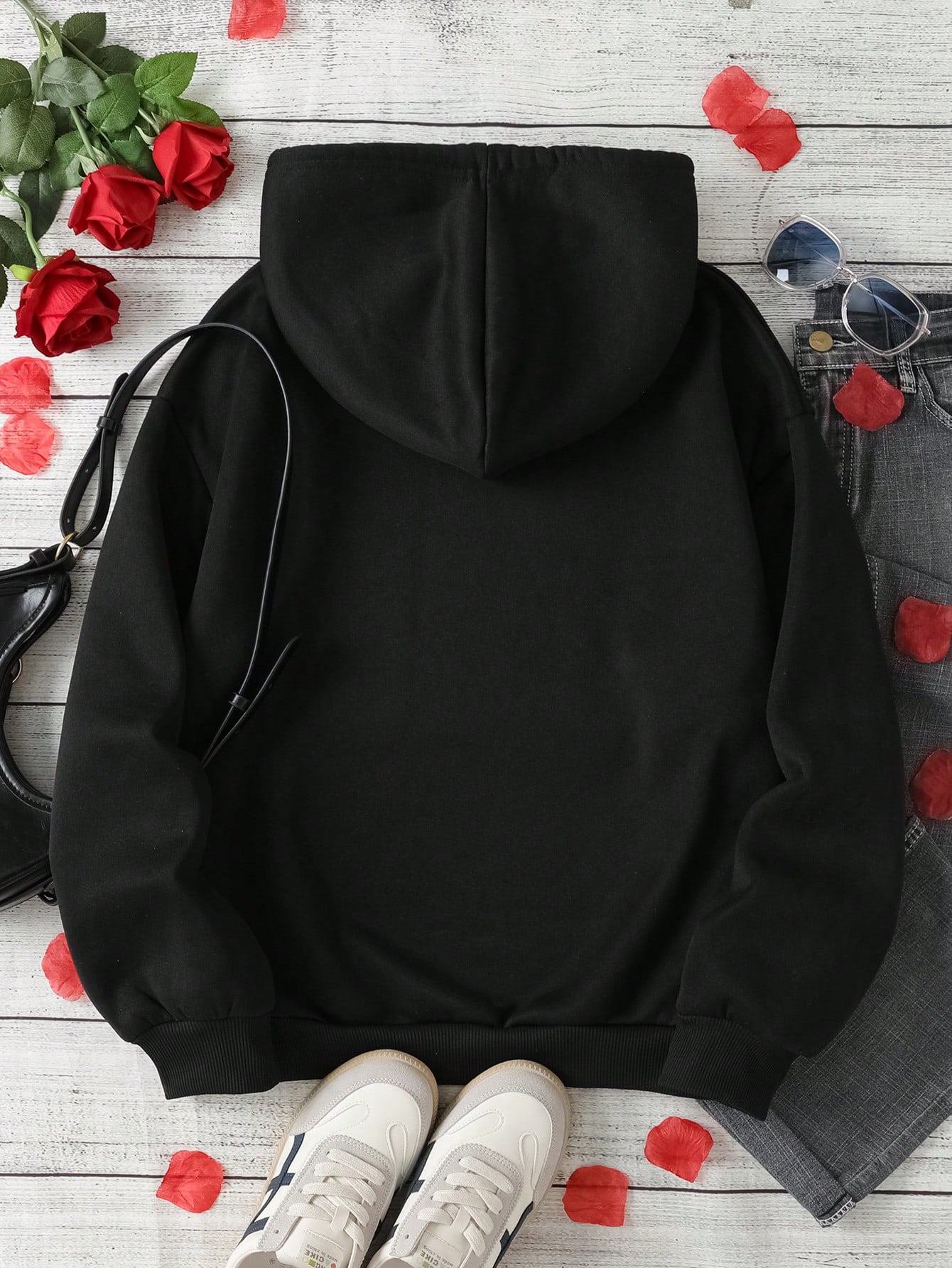 I Love My Boyfriend Valentine's Day Slogan Heart Printed Hooded Sweatshirt With Drawstring For Fall And Winter