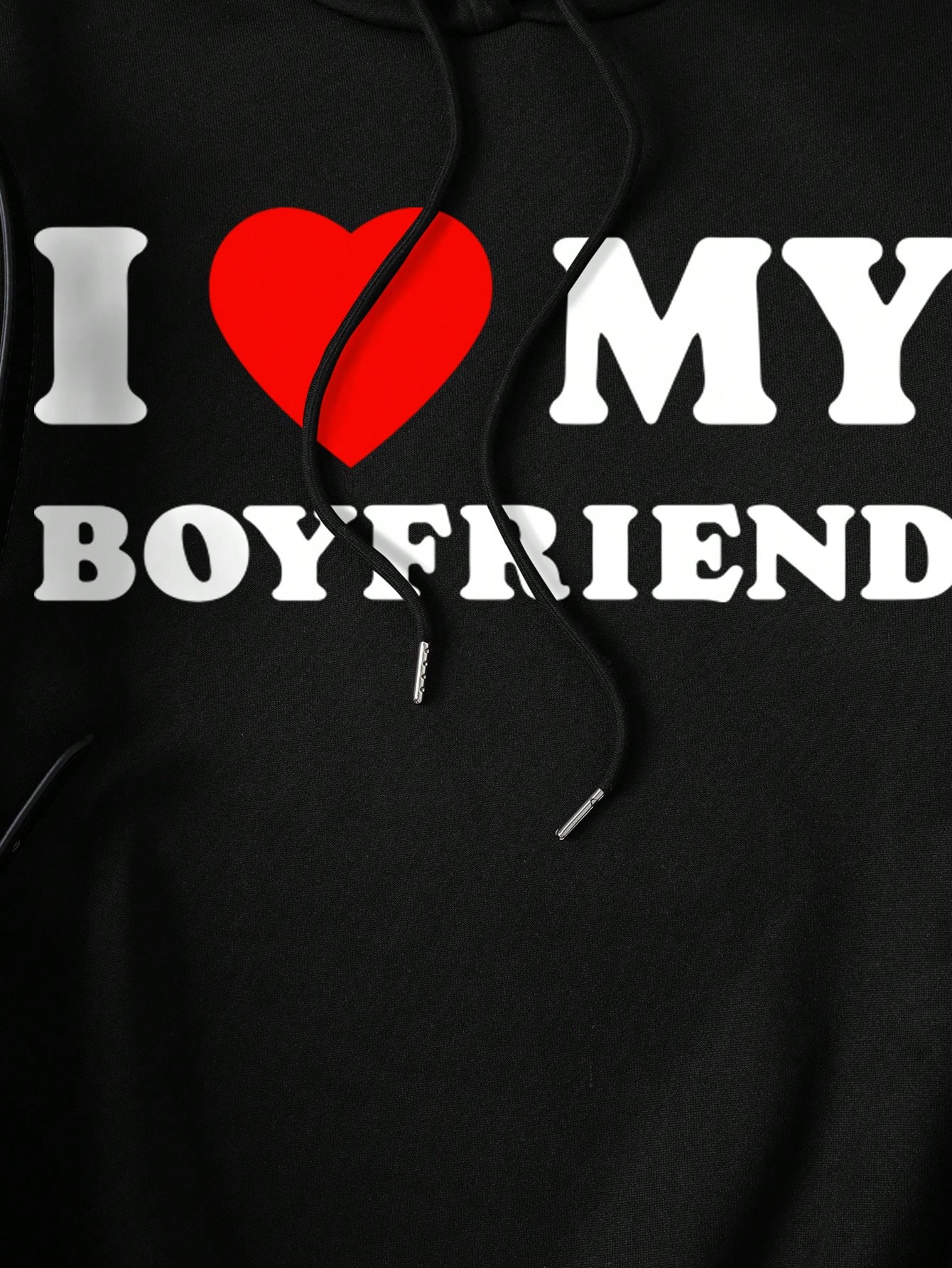 I Love My Boyfriend Valentine's Day Slogan Heart Printed Hooded Sweatshirt With Drawstring For Fall And Winter