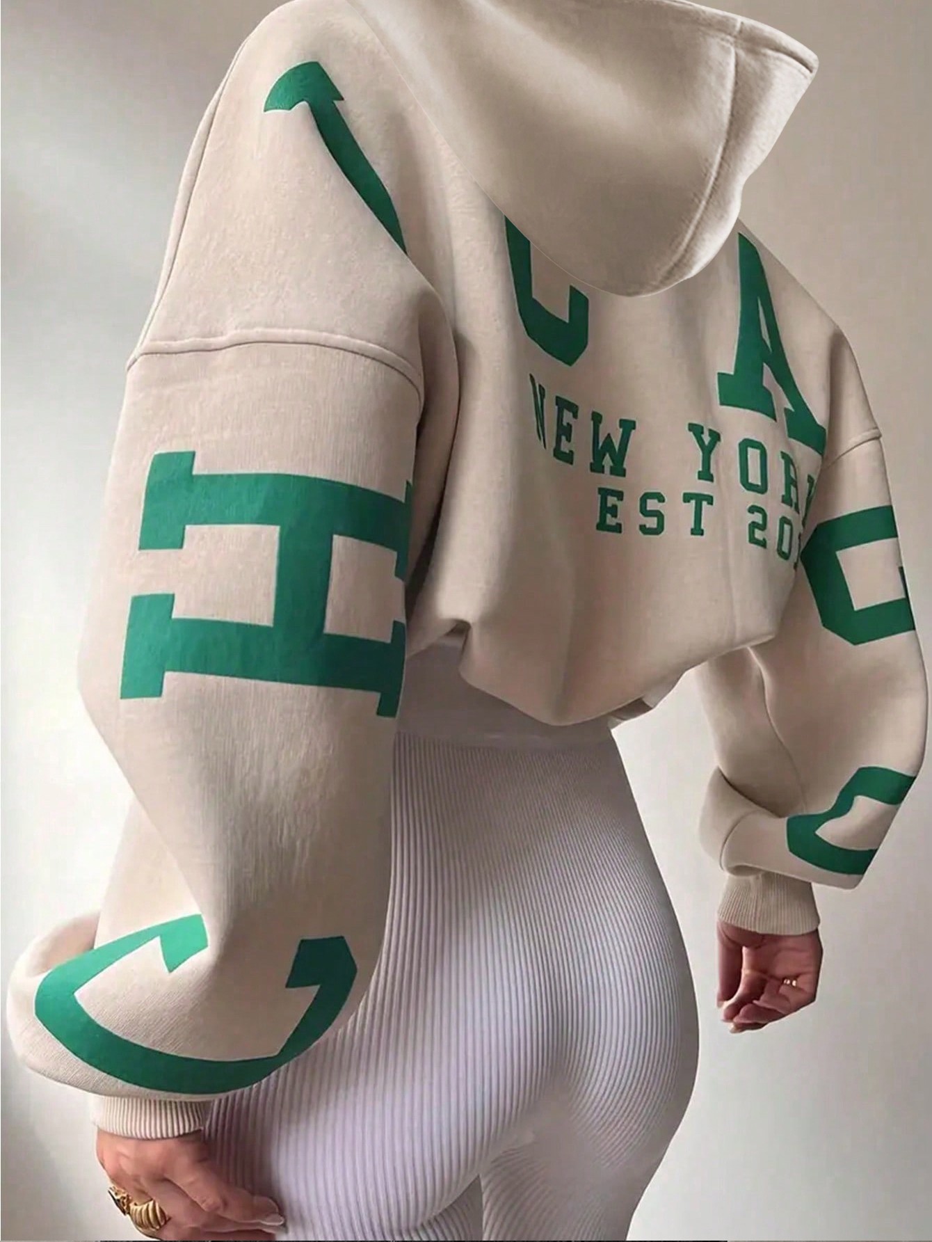 Short Length Hoodie With Text Print