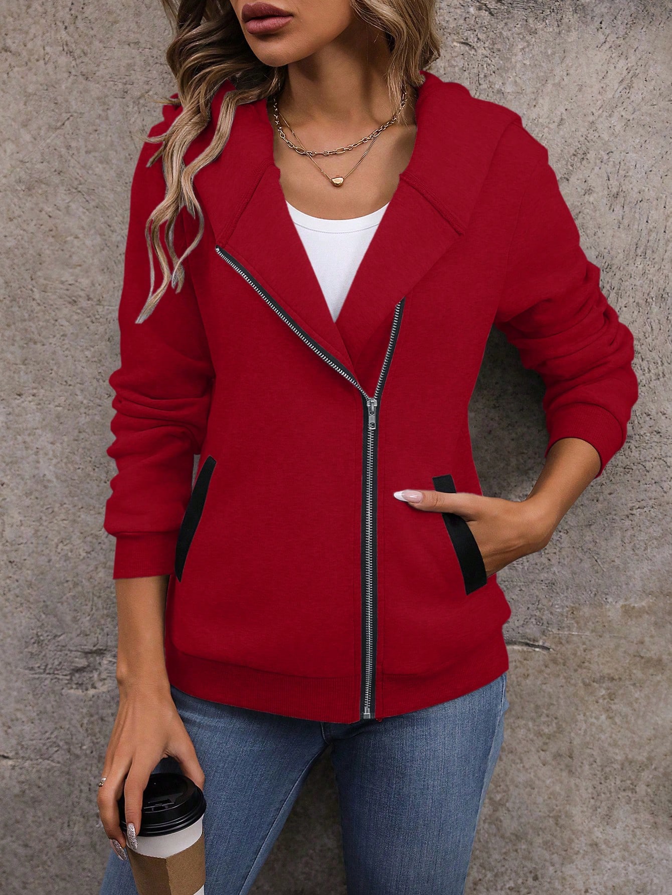 Side Pocket Zipper Hoodie Sweatshirt