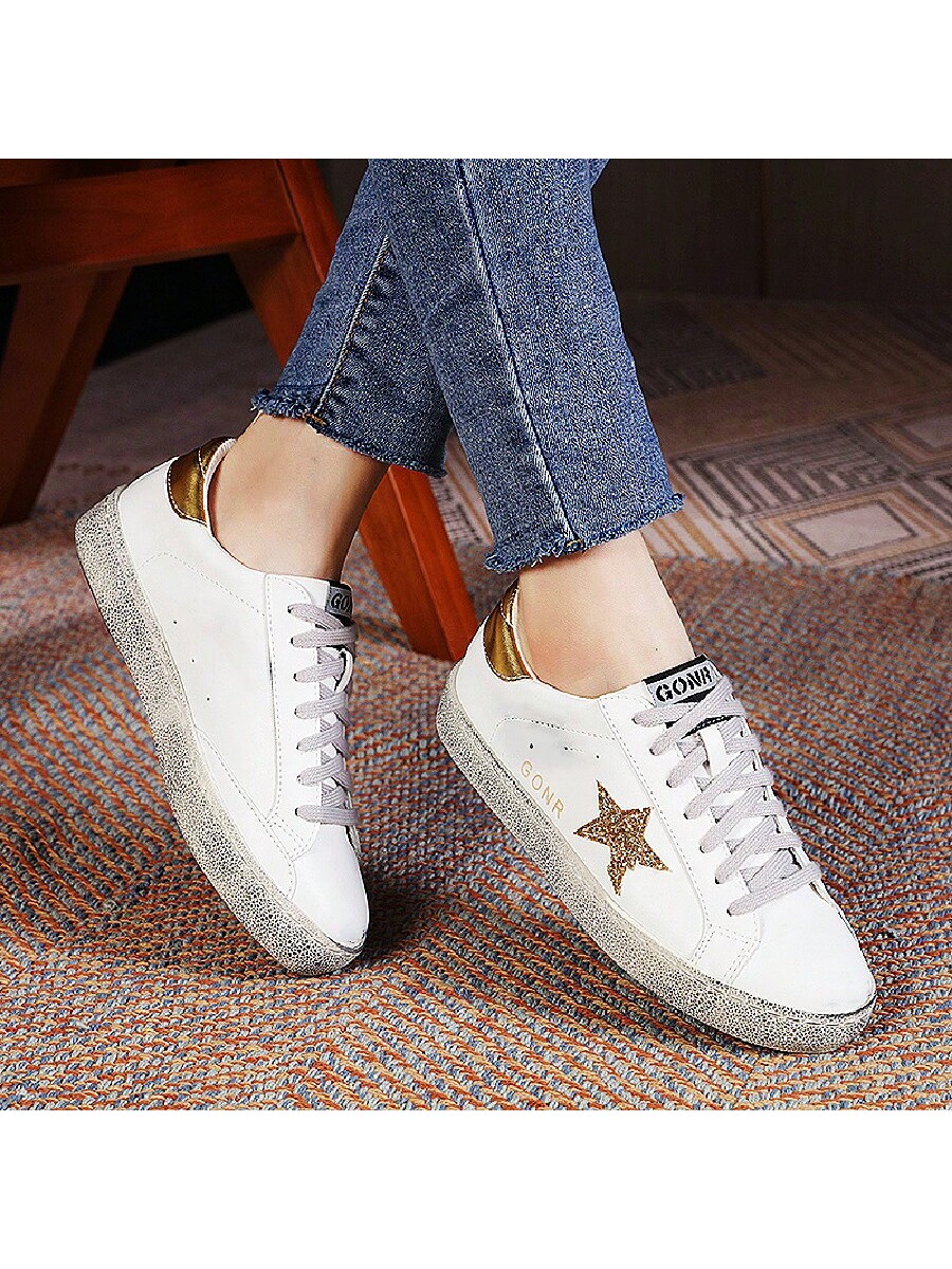 Unisex Old Shoes With Sparkling Sequins, Retro Vintage Shiny Casual Sports Shoes, Big Size Real Leather Shoes With 2cm Insole He