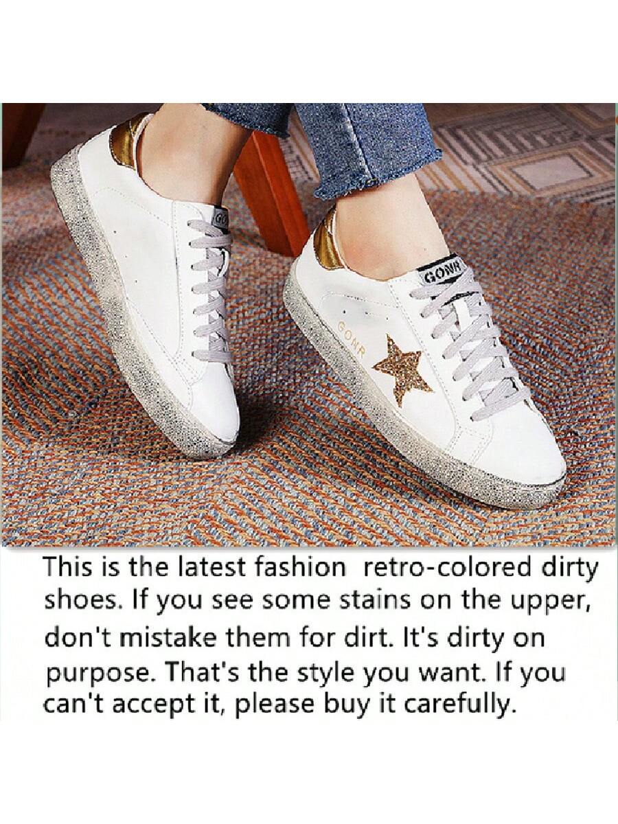 Unisex Old Shoes With Sparkling Sequins, Retro Vintage Shiny Casual Sports Shoes, Big Size Real Leather Shoes With 2cm Insole He