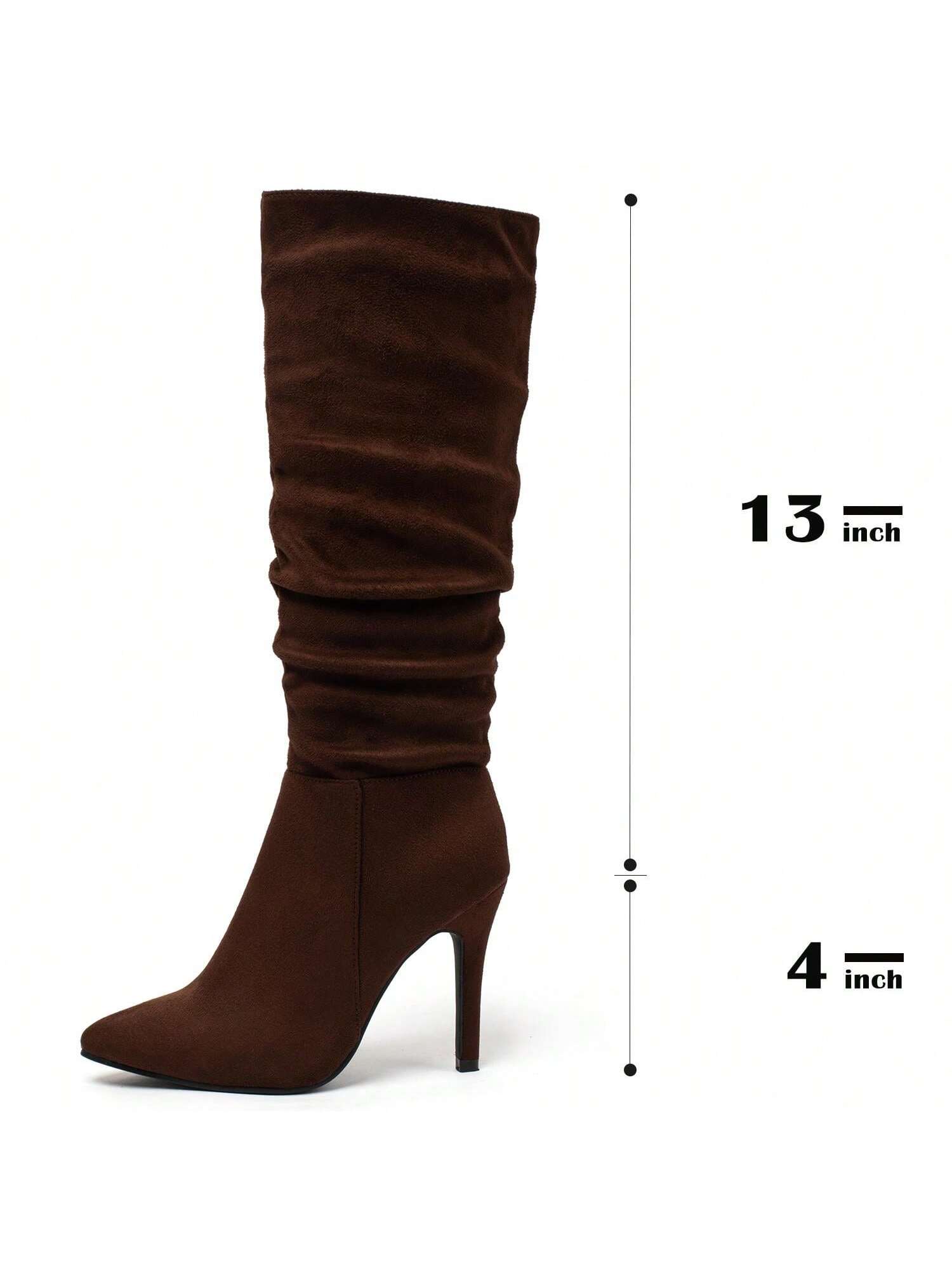 Women Suede Knee High Boots Pointed Toe Stiletto Boot Slouchy Zipper High Heel Boots Valentine's Day