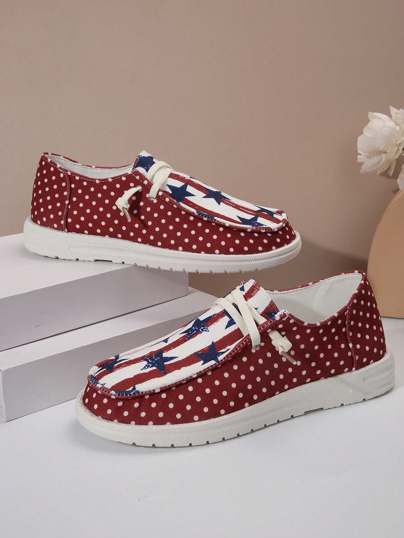 Women's Casual Flag Printed Canvas Loafers, Comfortable Flat Bottom Sneakers For Independence Day Themed Outfits