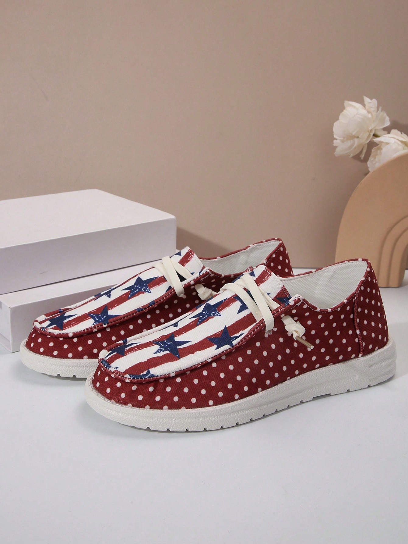 Women's Casual Flag Printed Canvas Loafers, Comfortable Flat Bottom Sneakers For Independence Day Themed Outfits