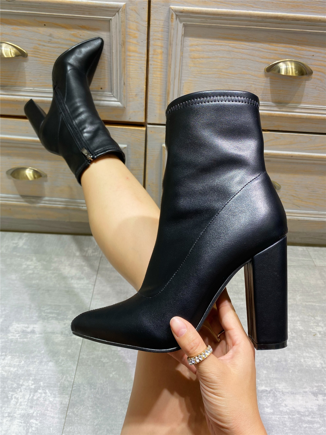 Elegant Solid 's Fashion Boots With Side Zipper, Pointed Toe And Chunky Heel