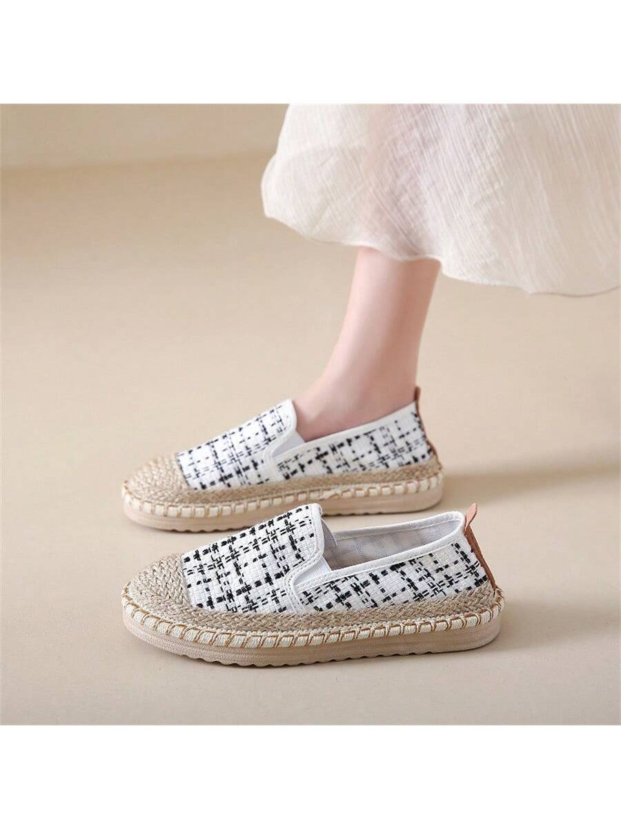 2024 New Arrival Women's Sport Shoes, Casual Canvas & Linen Woven Fisherman Shoes, White, Light & Trendy, Slip-On Shoes (Sizes 3