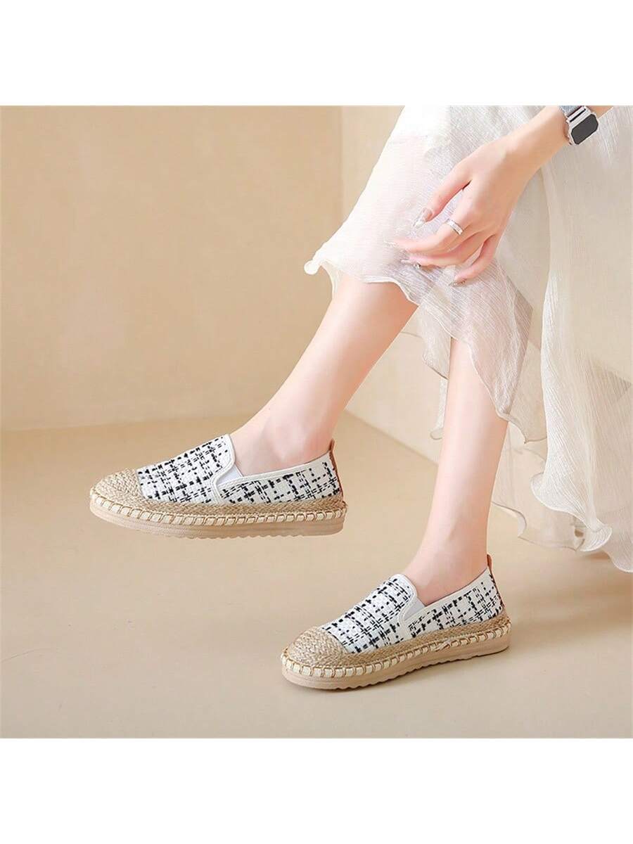 2024 New Arrival Women's Sport Shoes, Casual Canvas & Linen Woven Fisherman Shoes, White, Light & Trendy, Slip-On Shoes (Sizes 3