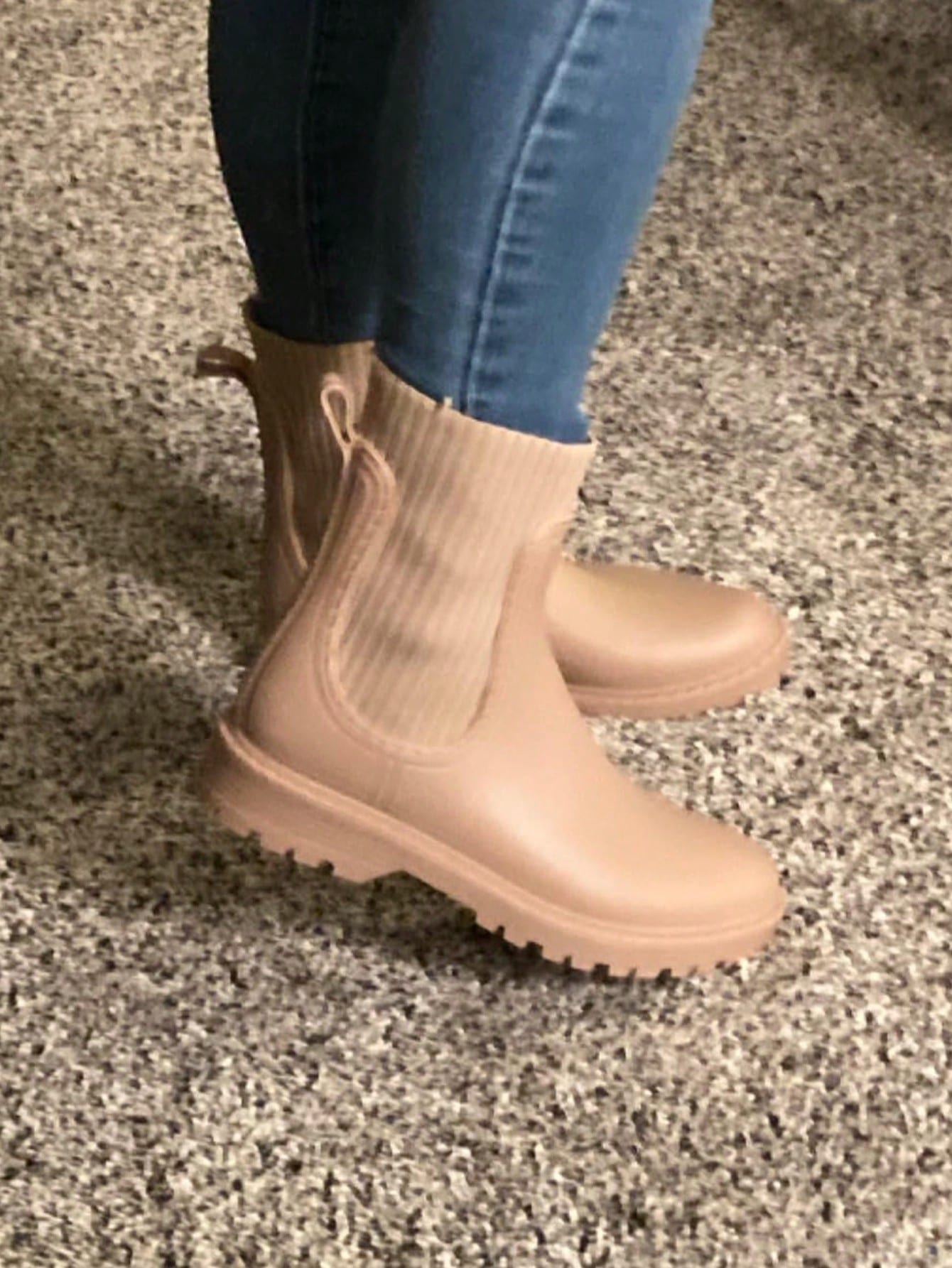 Short Rain Boots For Women Waterproof Anti Slip Rubber Garden Boots Pull On Knit Ankle Chelsea Boots