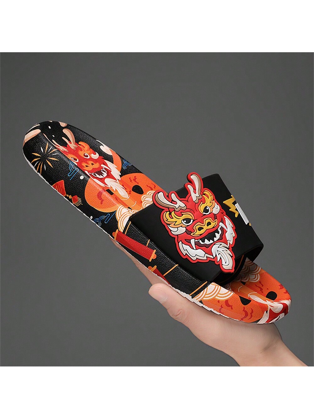 Men's Plus Size Dragon Year Auspiciousness Light-Weight Breathable Slippers With Non-Slip Soles, Ideal For Outdoor, Beach, Indoo