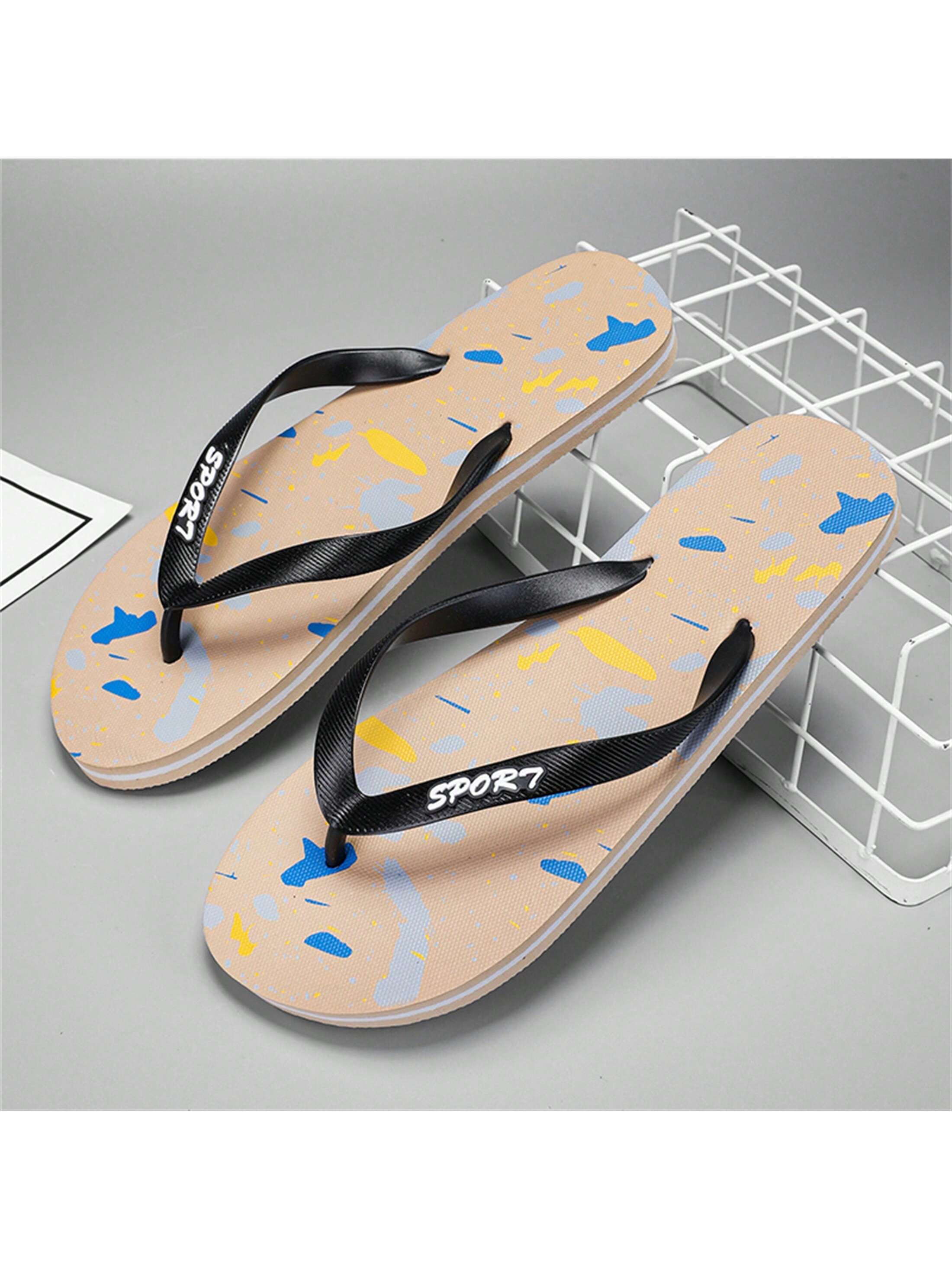 Men's Flip Flops, Summer Outdoor Anti-Slip Soft & Thick Sole Beach Sandals, Casual Slippers