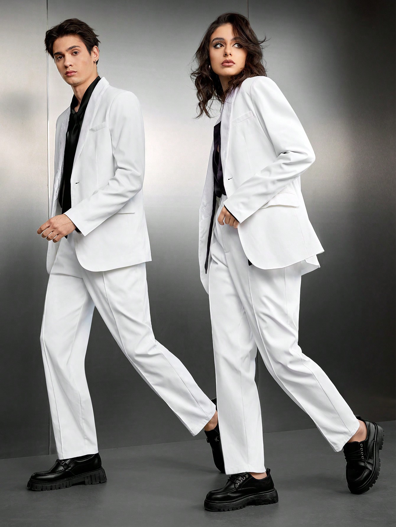 Manfinity Unisex Men's Loose Fit Pure White Blazer With Long Pants