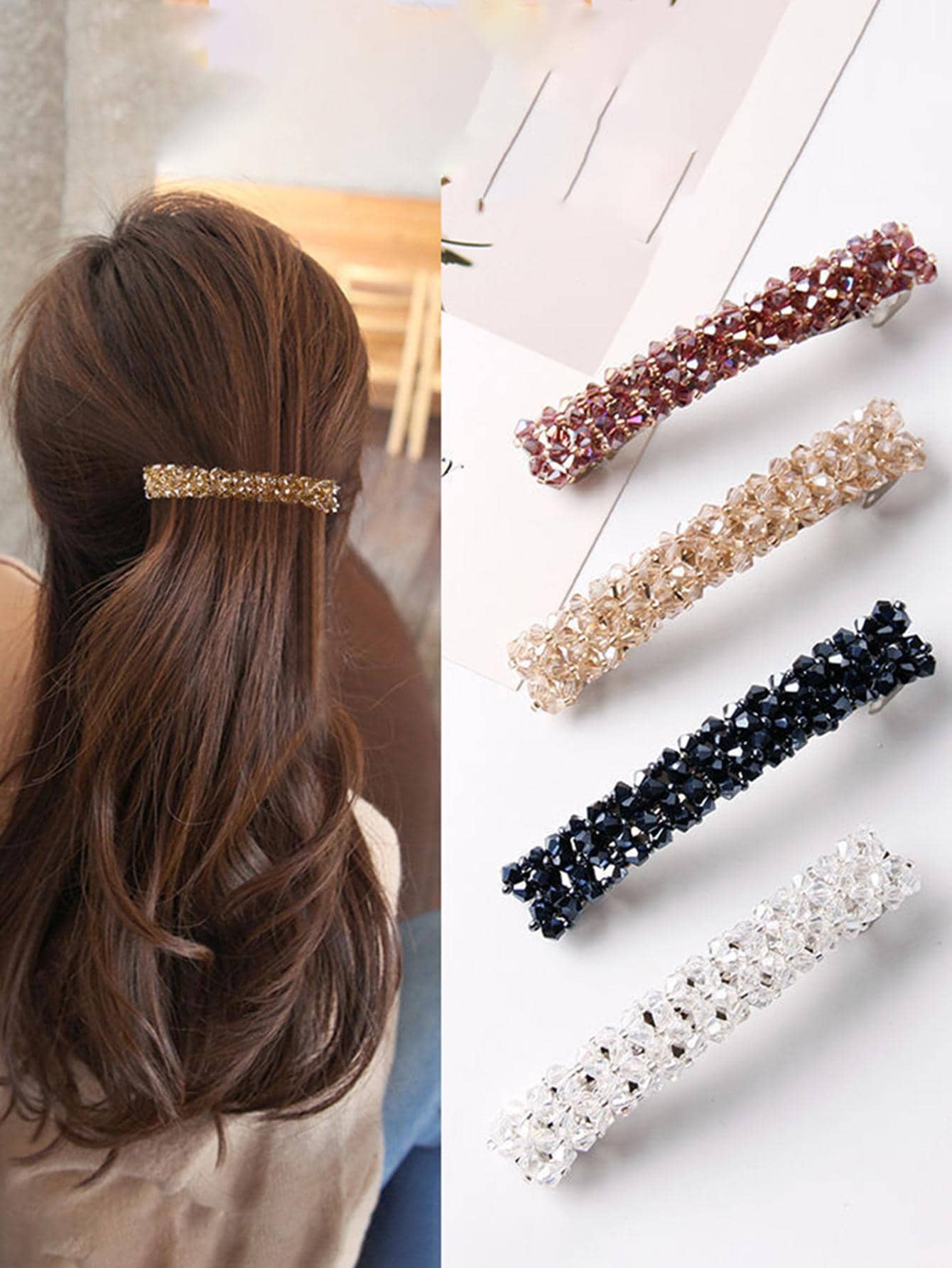 4pcs Crystal Decor Hair Clip