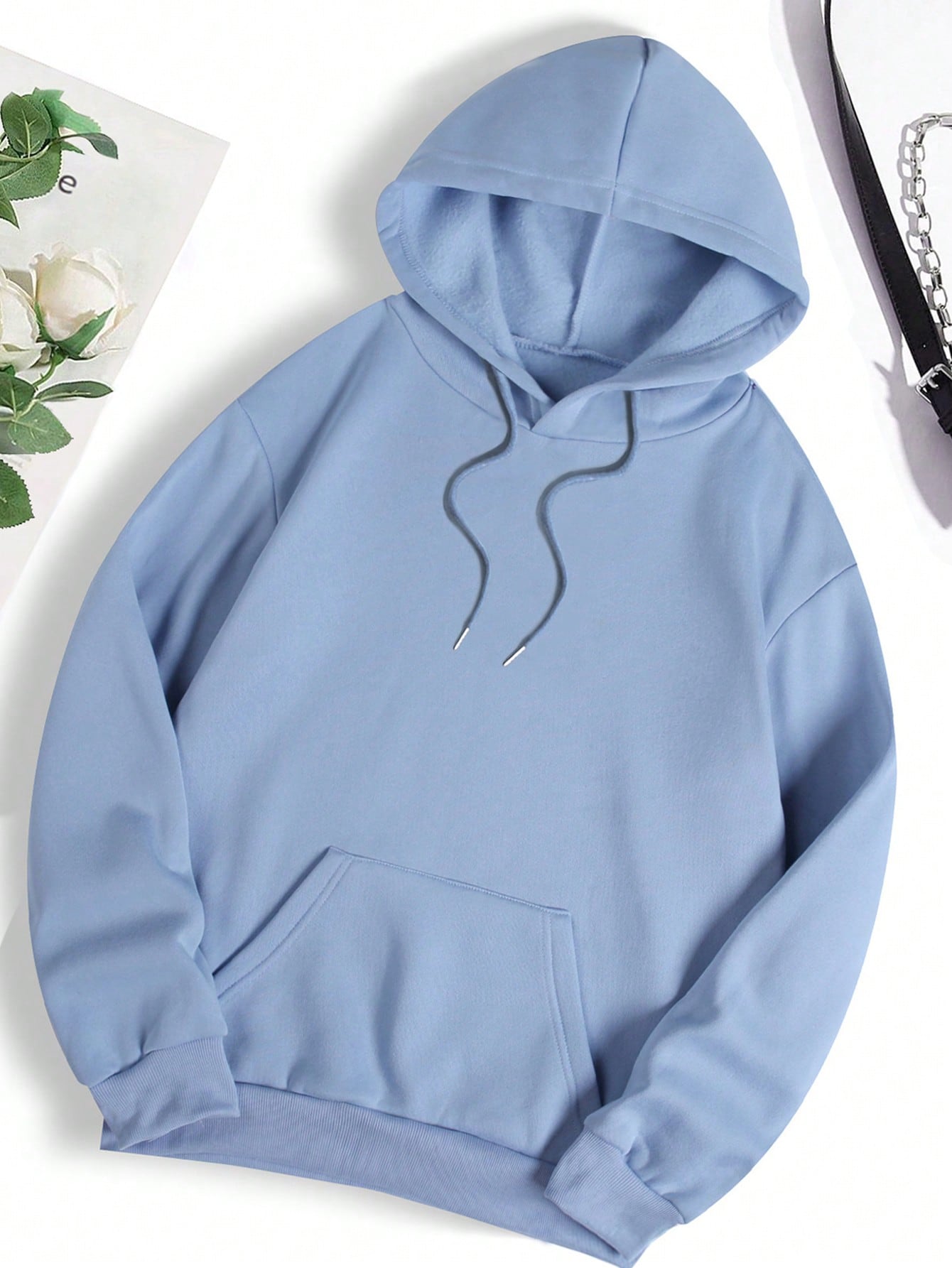 Slogan & Floral Print Kangaroo Pocket Drawstring Thermal Lined Hoodie