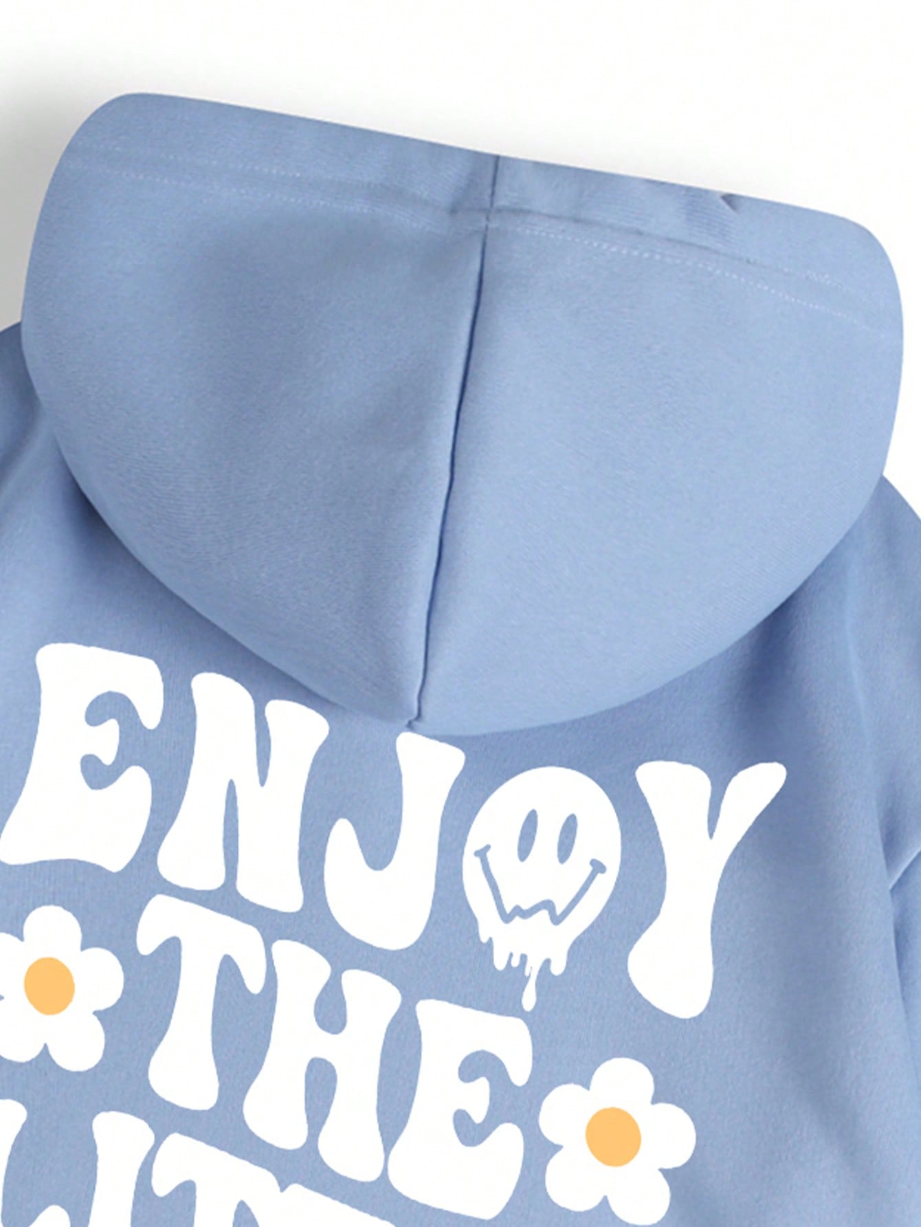 Slogan & Floral Print Kangaroo Pocket Drawstring Thermal Lined Hoodie