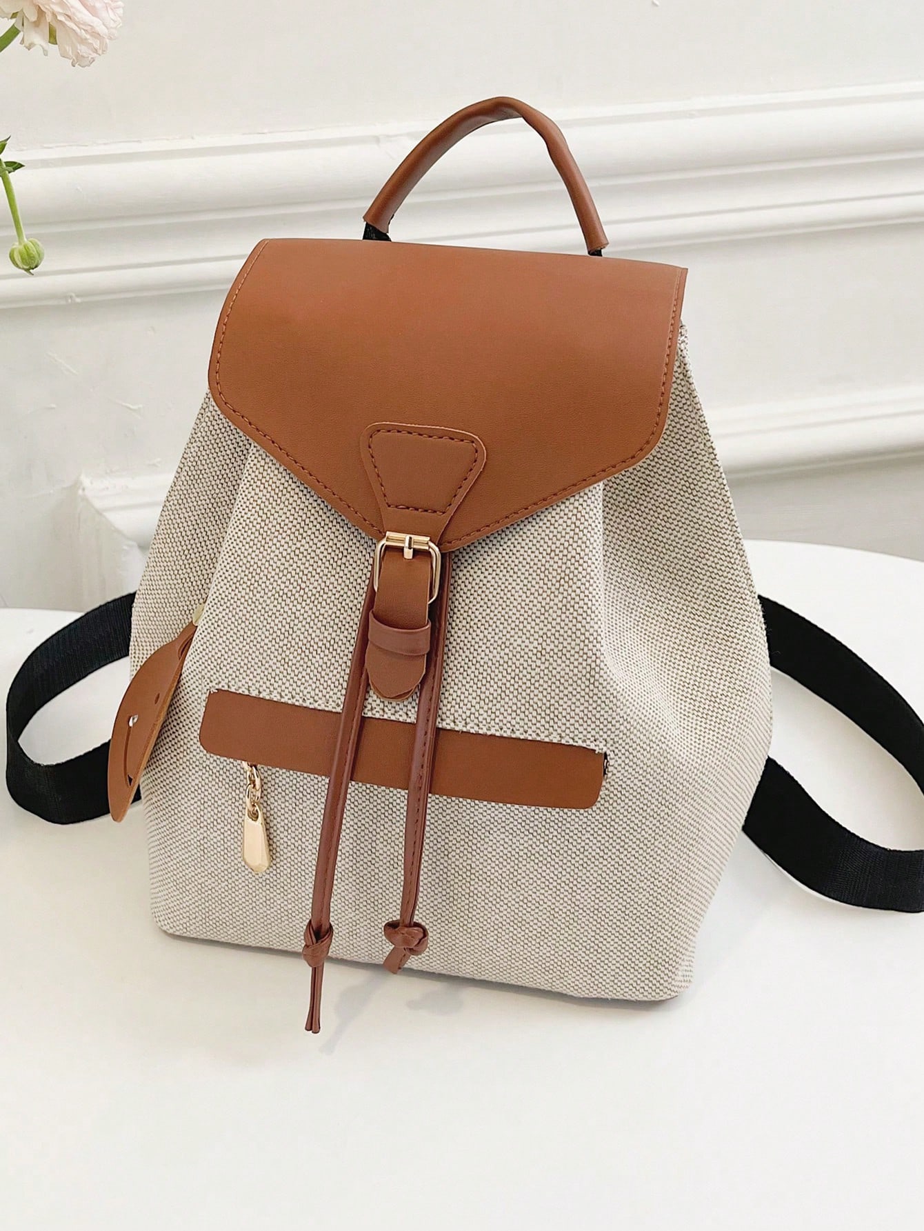 Small Flap Backpack Colorblock Buckle Decor School Bag For Graduate, Teen Girls, Freshman, Sophomore, Junior & Senior In College