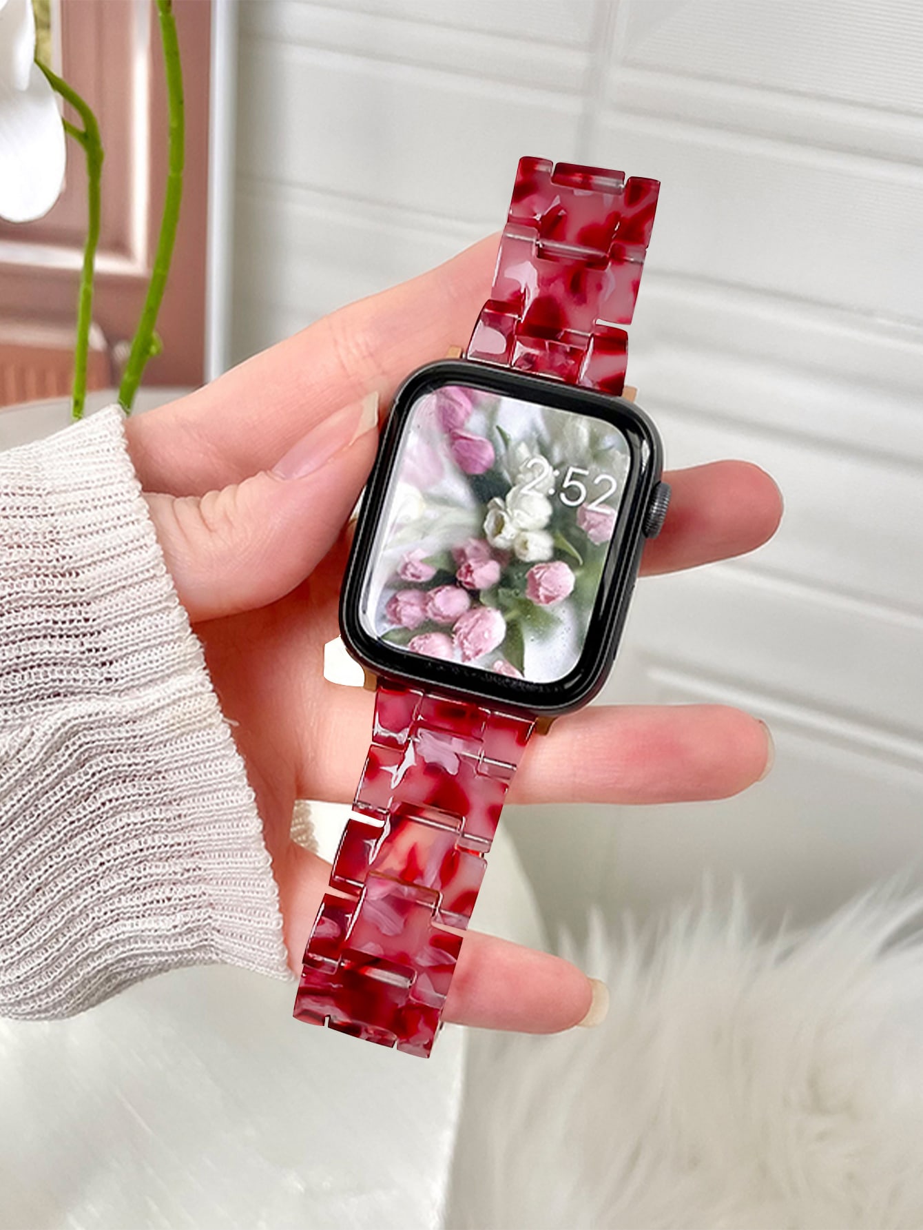 1pc Cnc Resin Carved Apple Watch Band, Easy To Adjust The Size According To Wrist, Waterproof And Durable, Professional Compatib