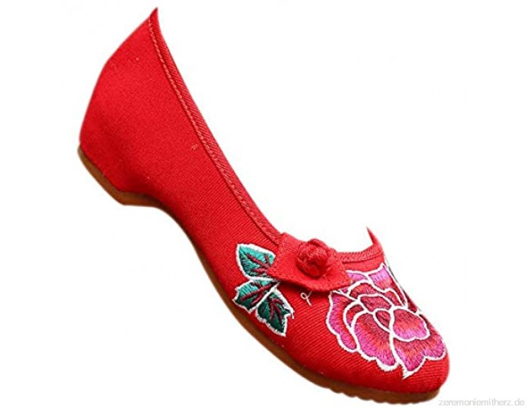 BOZEVON Frauen Bunte Mary Jane Schuhe - Alte Peking bestickte Schuhe Low Wedge