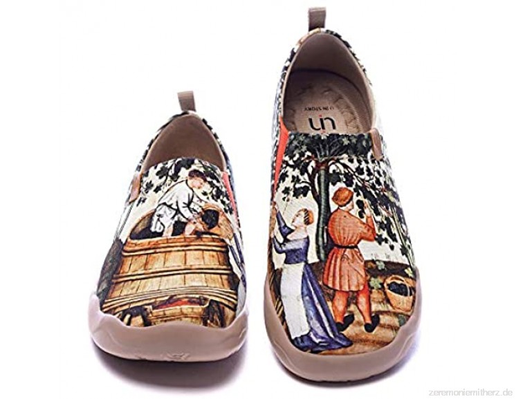 UIN Art Du Vin Damen Bequeme Reiseturnschuhe Mode gemalte Wanderschuhe Slip On Schuhe Canvas Mehrfarbig