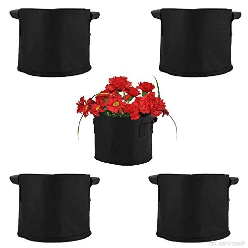 5-pack Grow Sacs/aération Tissu Pots avec poignées Premium non tissé respirant Pot de fleurs Smart Sacs pour chambre d'enfant Ja
