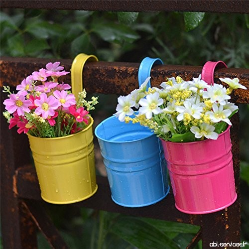 6 X Pots de fleurs à suspendre à suspendre 2 pots de fleurs à suspendre Seau en métal fer balcon Jardin Pot de fleurs en rotin b
