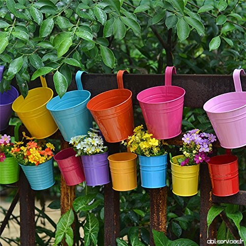 6 X Pots de fleurs à suspendre à suspendre 2 pots de fleurs à suspendre Seau en métal fer balcon Jardin Pot de fleurs en rotin b